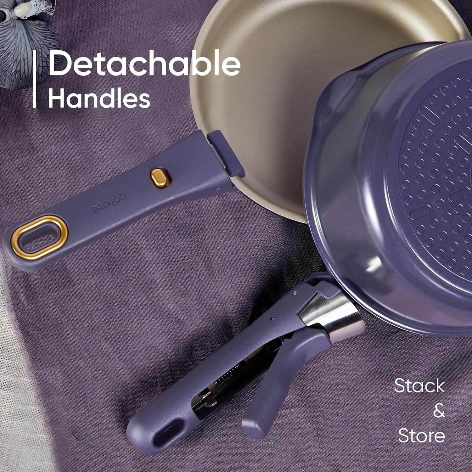 CAROTE 19Pcs Nonstick Pots and Pans Set, Nonstick Cookware Set with Detachable Handle, Induction Kitchen Cookware Sets Removable Handles, Dishwasher Safe, Oven Safe, Purple