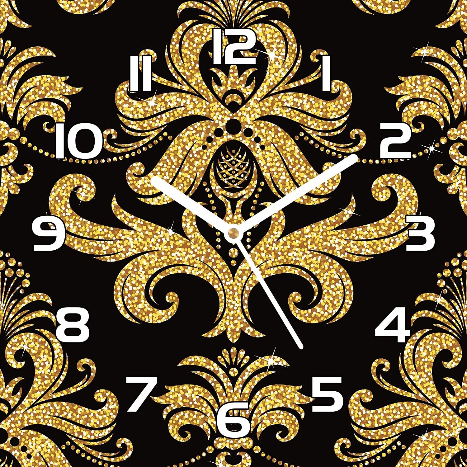 Horloge en verre de sécurité haut de gamme 30x30 cm au design Golden Floral unique