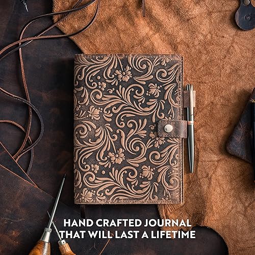 Miniatura 7 de moonster - Diarios de cuero para mujer para escribir, diario de flores, diario encuadernado en cuero recargable, diario de cuero vintage, 320