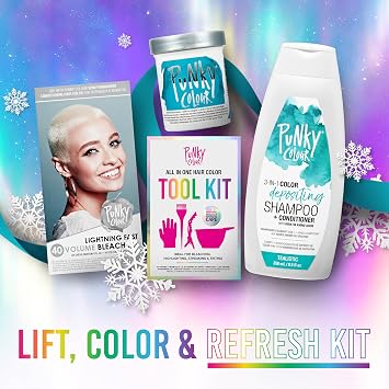 Punky Lift, Color, Refresh Kit Bundle - Turquoise, Hair Color Kit, Hair Coloring Tools, Hair Bleach Kit, Color-Depositing Conditioner, 1-Pack