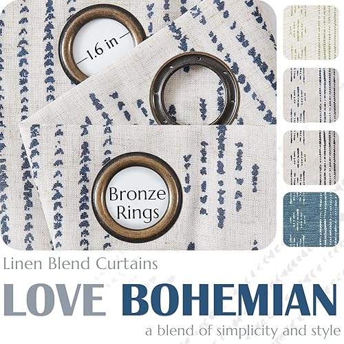 Miniatura 6 de Vangao Cortinas bohemias con rayas azules, 63 pulgadas de largo, cortinas geométricas de lino para sala de estar, tratamiento de ventanas, 2