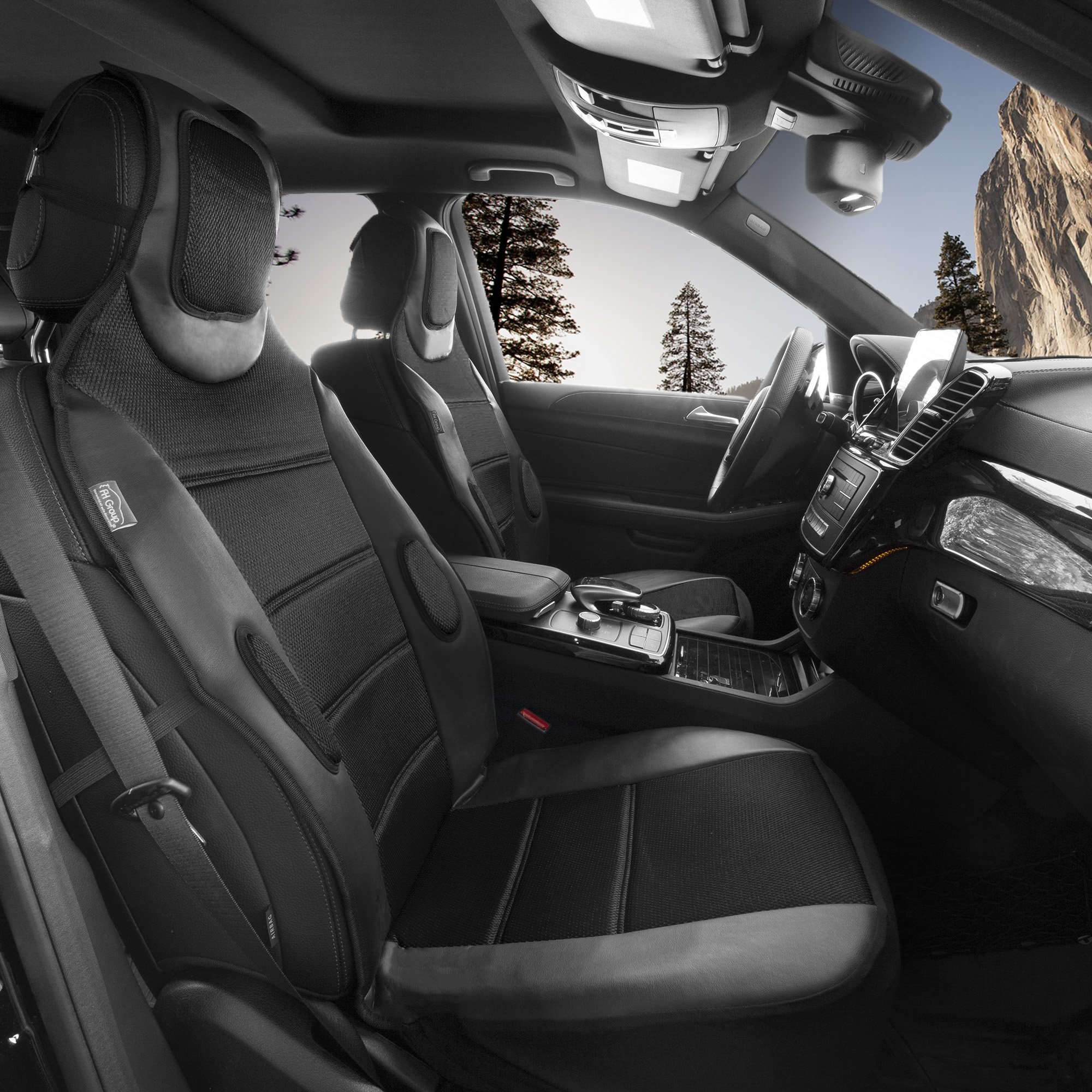 FH Group FB202102 Leatherette Cushion Pads with 3D Air Mesh (Black) Front Set – Universal Fit for Cars Trucks & SUVs