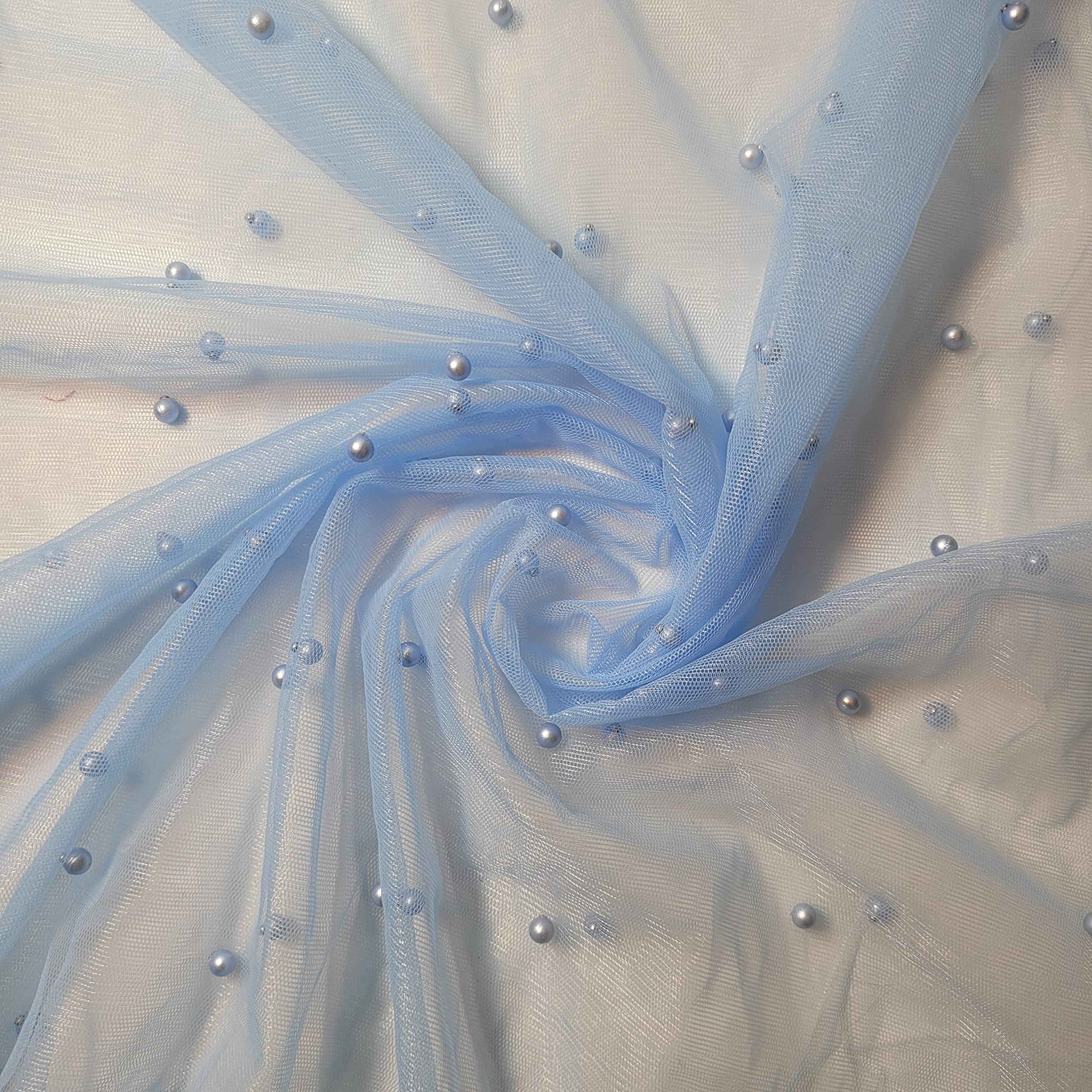 Textile Station 58" Wide Tulle Beaded Pearl Lace Net Fabric Bridal Veil Wedding Backdrop Décor Available in 25 Colours (Col #93, 1 Meter) — image 1