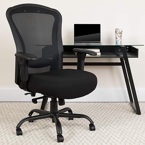 Miniatura 2 de Flash Furniture HERCULES Series 247 Uso Intensivo Big & Tall 400 lb. Silla de oficina ergonómica multifunción de malla negra con inclinación