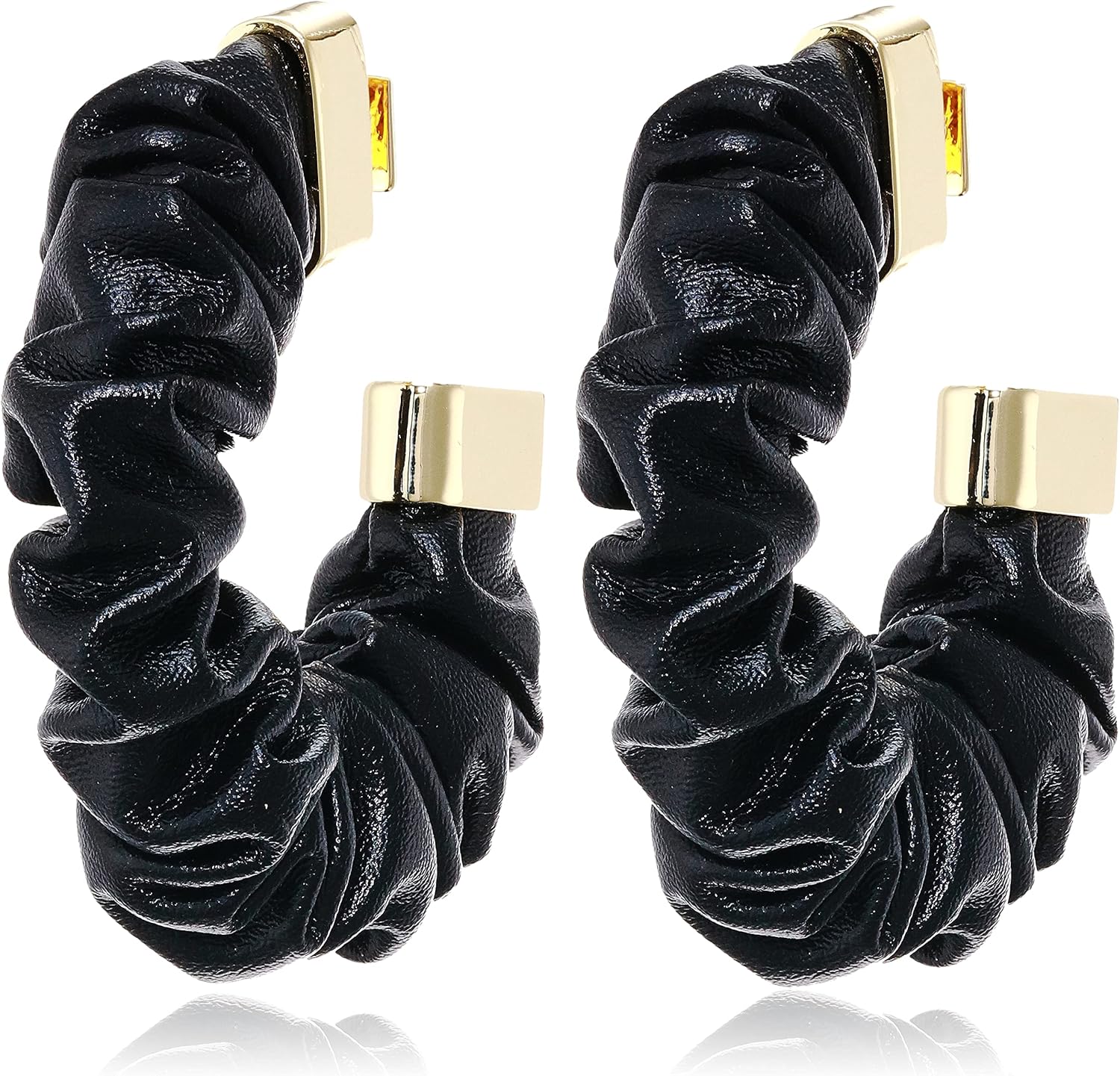 Vince Camuto Goldtone Faux Leather Black Open Hoop Earrings