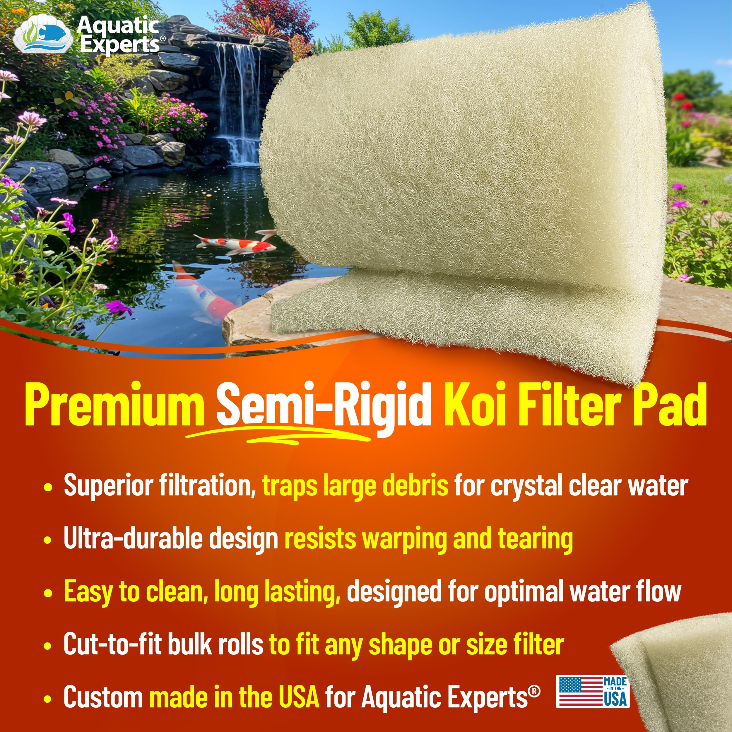 Aquatic Experts Koi-Teich Filterpad, Fein – 2,5 Cm Dick, Wiederverwendbar, Rolle Zum Zuschneiden, Für Klare Teiche