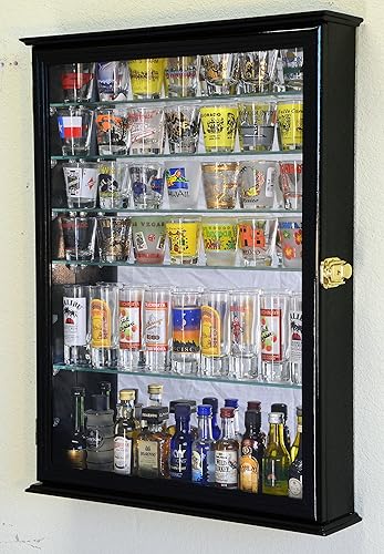 Large Mirror Backed and 7 Glass Shelves Shot Glasses Display