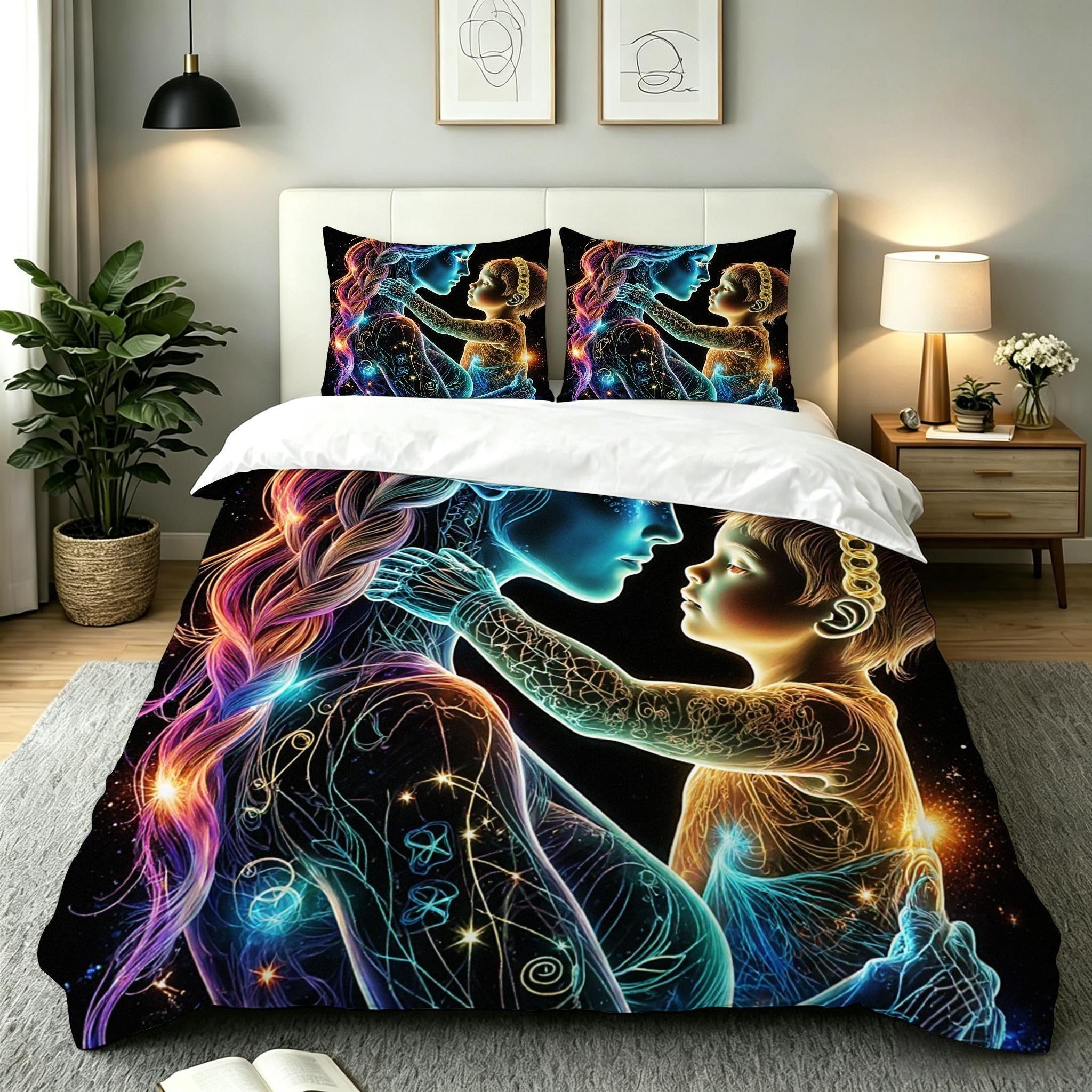 Parure de Lit Fine Microfibre Housse de Couette 240x260 au Design Artistique