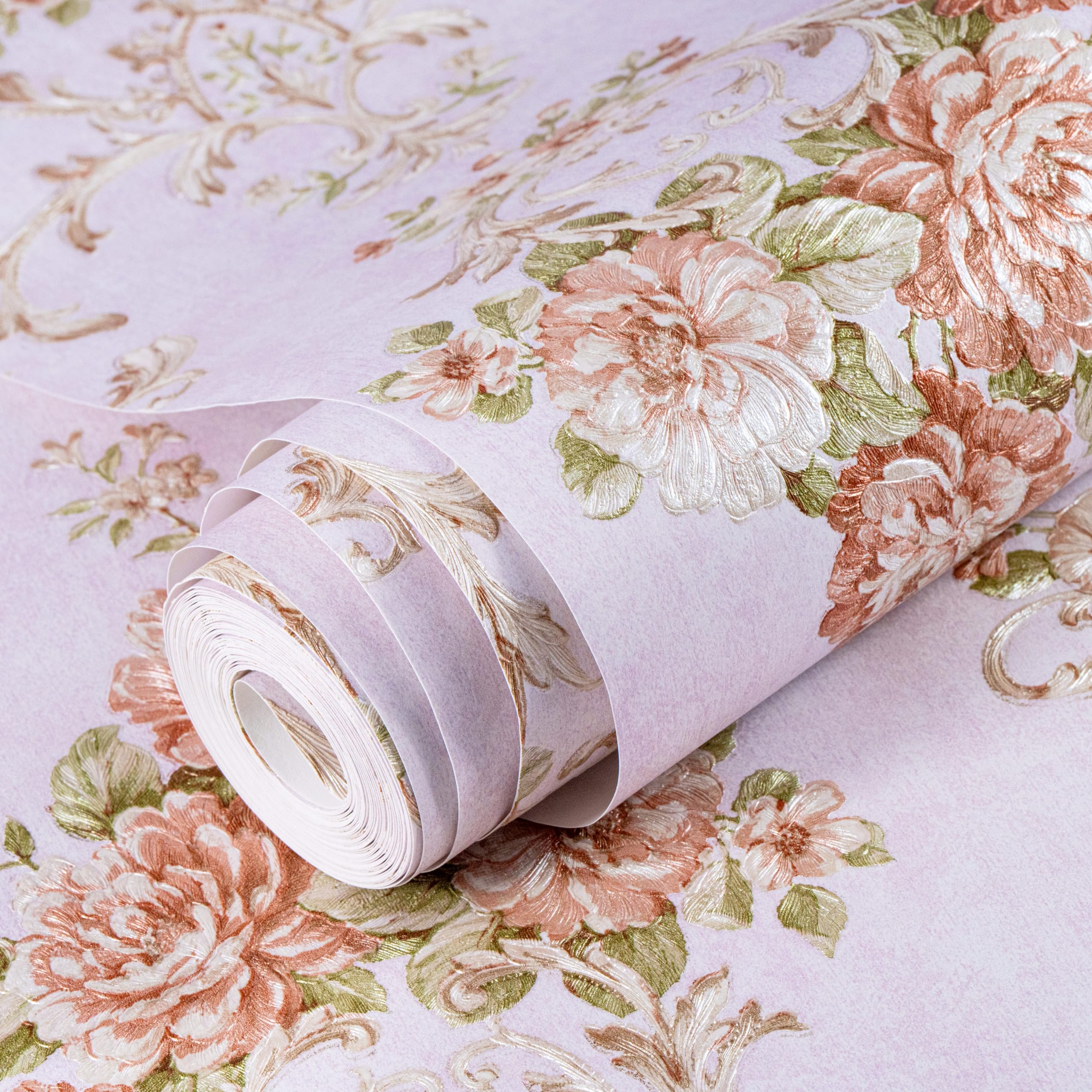 wolpin Wallpaper Non-Woven Non-Adhesive 53 cm x 9.5m (±3%) Embossed Floral Design with Texture, Pink Peony Roses (B0DBF6BQY7) Amazon Price History, Amazon Price Tracker