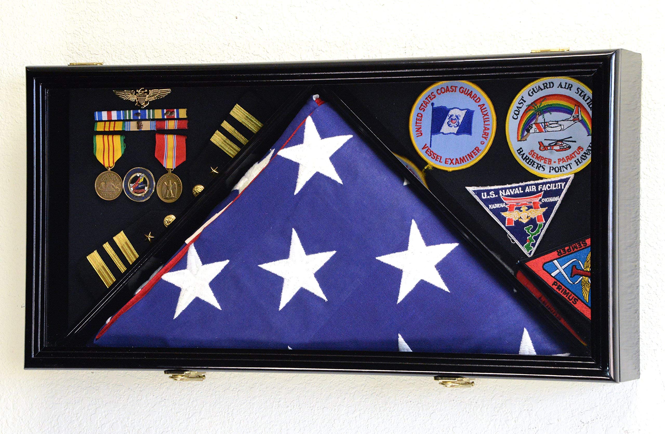 sfDisplay.com,LLC. Große Flagge & Medaillen Military Pins Patches Insignia für bis zu 5 x 9 Flagge Display Fall Rahmen Schrank Shadowbox Black Finish