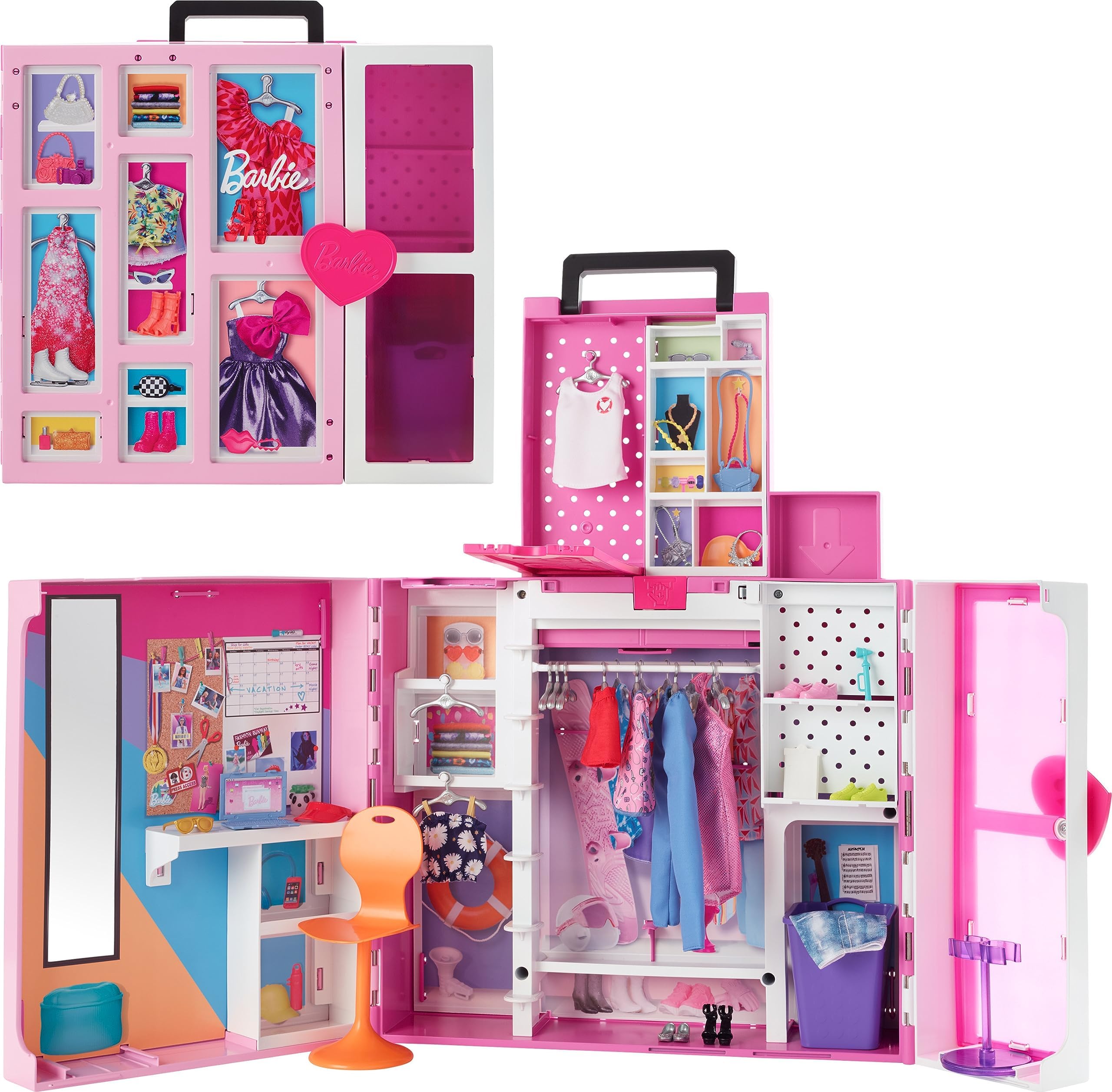 Barbie Closet Playset with 35+ Accesories, 5 Complete Looks, Pop-Up 2nd Level, Full Length Mirror, Laundry Chute, Dream Closet