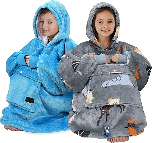 Vista 6 de Catalonia Blanket Hoodie for Kids, Oversized Wearable Sherpa Sweatshirt Pullover for Teens Youth, Gift Idea Perro- Niños