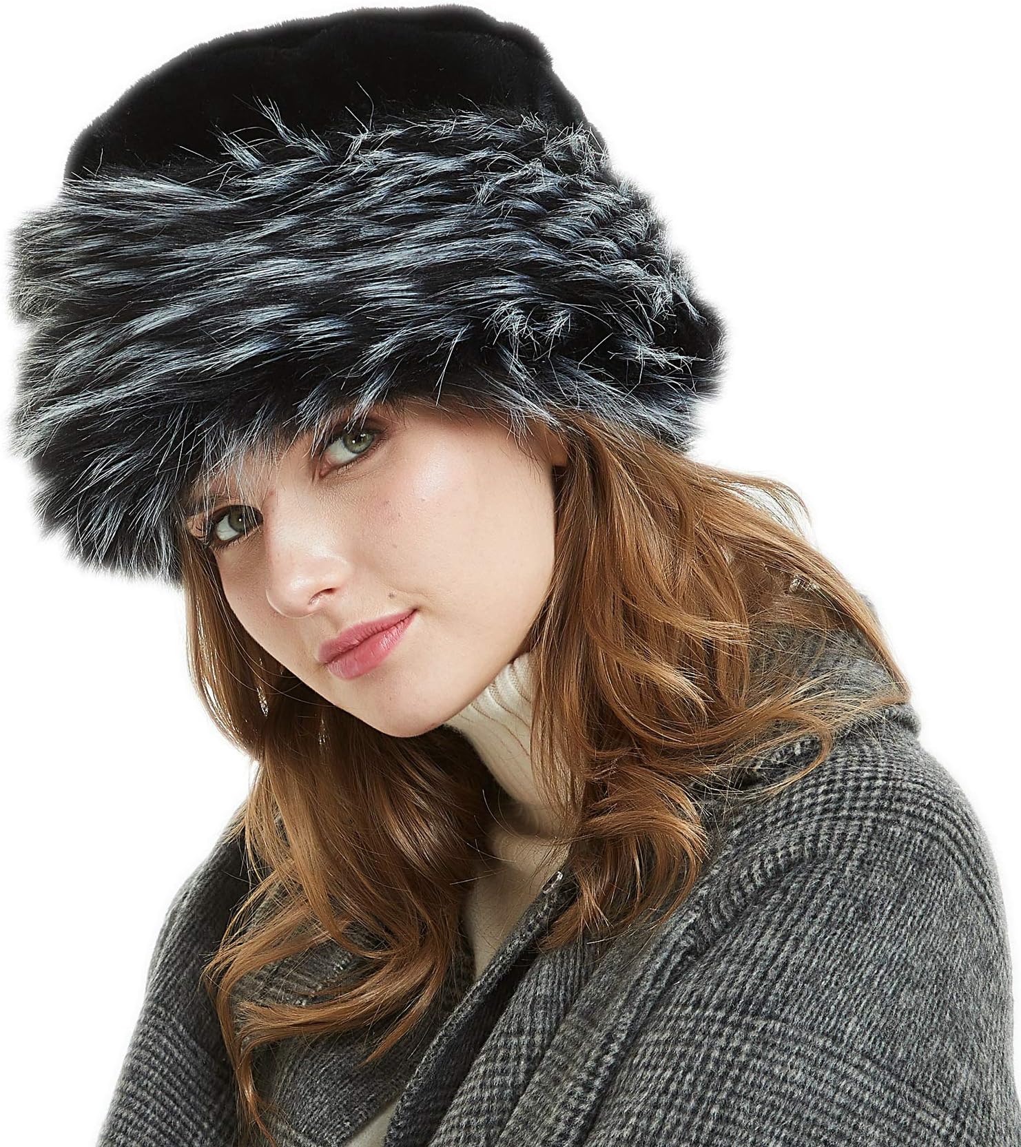 sy soul youngWomen's Leopard Faux Fur Hats Fluffy Bucket Hat Russian Style for Winter