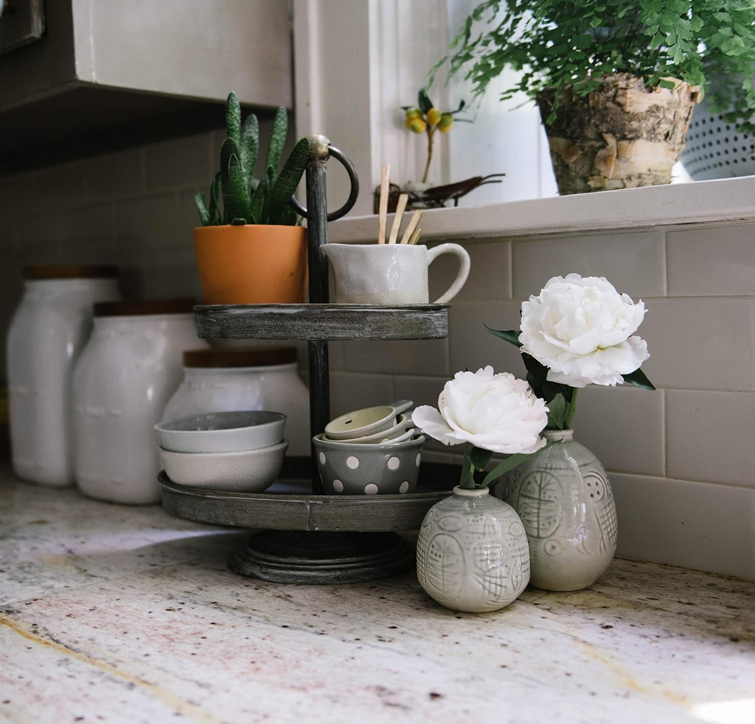 Rustic Weathered Metal 2-Tier Gray Tray for Versatile Display