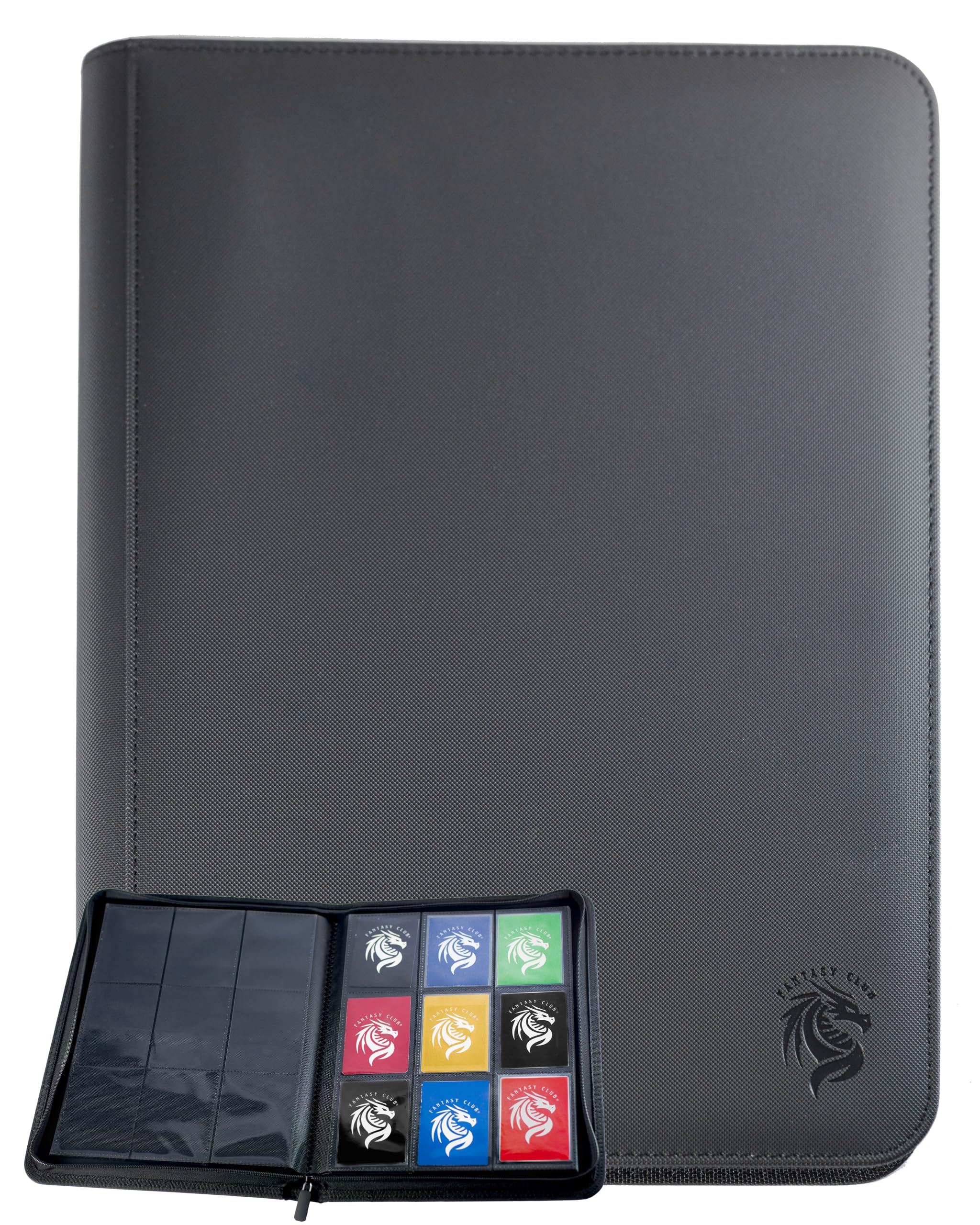FANTASY CLUB | 9-Pocket Trading Card Binder – Elevate Your Collection with a Premium Black PU Leather Album Featuring Diamond Texture & Zipper Closure