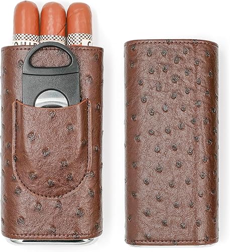 Miniatura 8 de Estuche para cigarros marrón con cortador, soporte portátil de cuero para cigarros de viaje y kit de bolsa para hombres