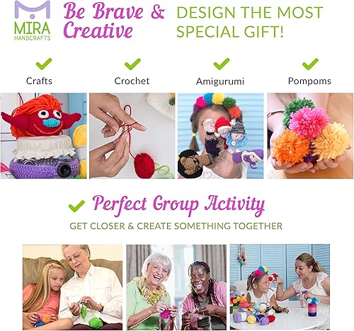 Miniatura 6 de Mira HandCrafts - Hilo acrílico para ganchillo y tejer, 2 ganchillos, 2 agujas de plástico, 4 marcadores de costura, 7 libros electrónicos con