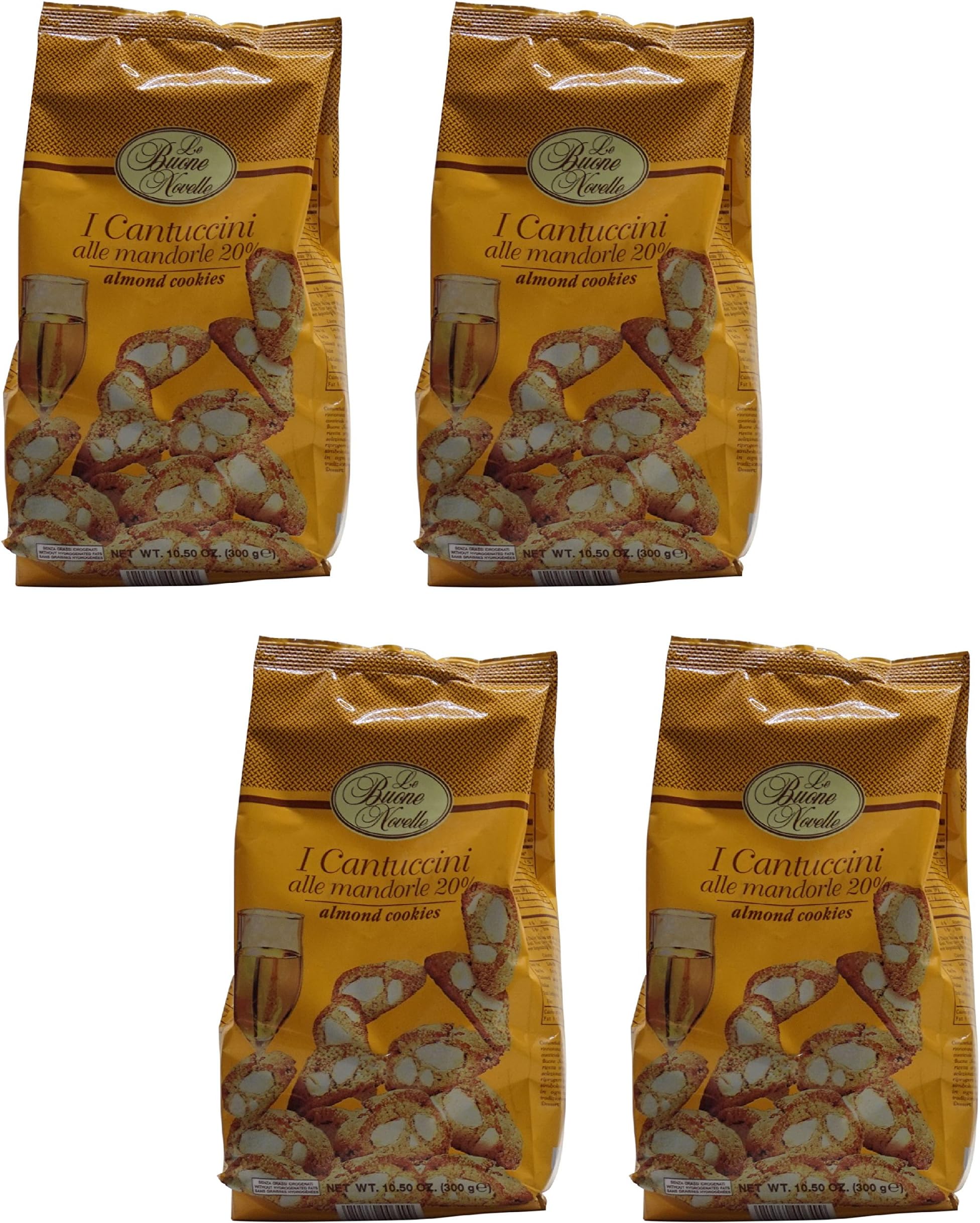 Le Buone Novelle: "Cantuccini" Hard Italian Biscuits 10.5 Ounce (300g) Package (Pack of 4) [ Italian Import ]