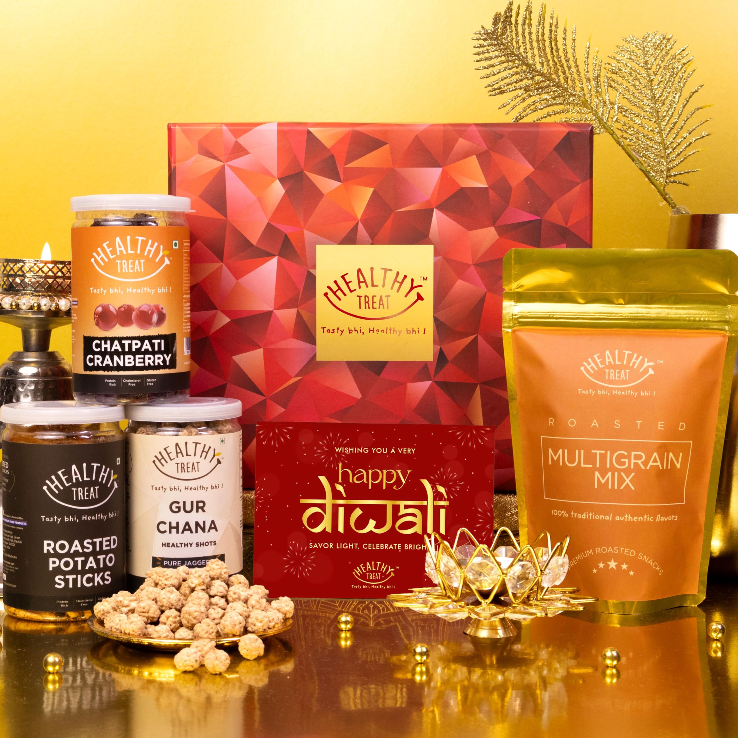 Healthy Treat Diwali Glow Gift Hamper | Roasted Snacks Gift Box with Crystal Diya and Greeting Card | Diwali-Gift Hampers | Sweet and Savory Snacks Hamper | Wholesome Corporate Gifting | Healthy Snacks Deepawali Gift Hamper for Gifting-image-28