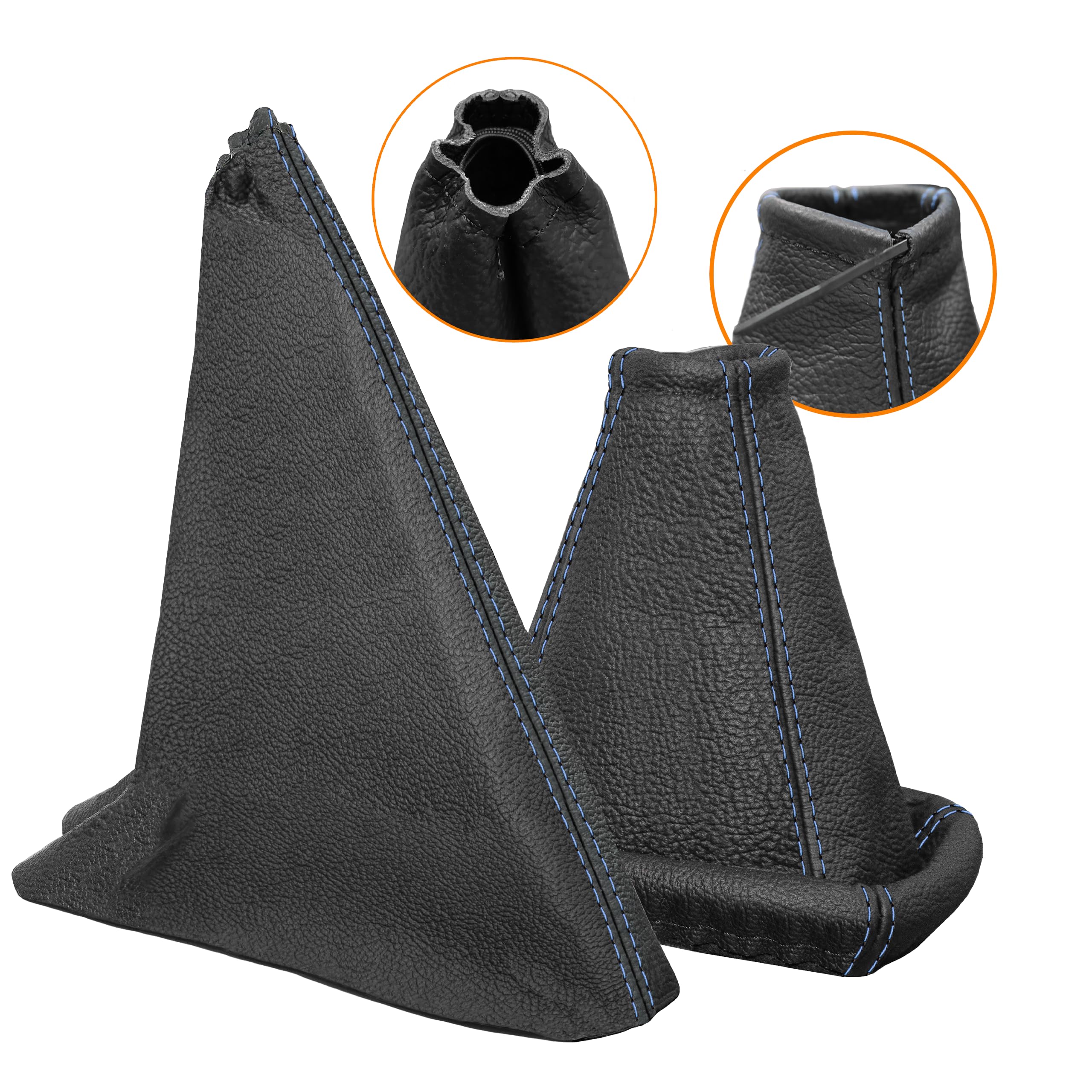 Funda palanca de cambios y Freno de mano - para Opel Corsa C 2000-2006 - negro azul - de cuero auténtico - de marchas manual - para transmisión manual - fuelle palanca de cambios - (A104-10)