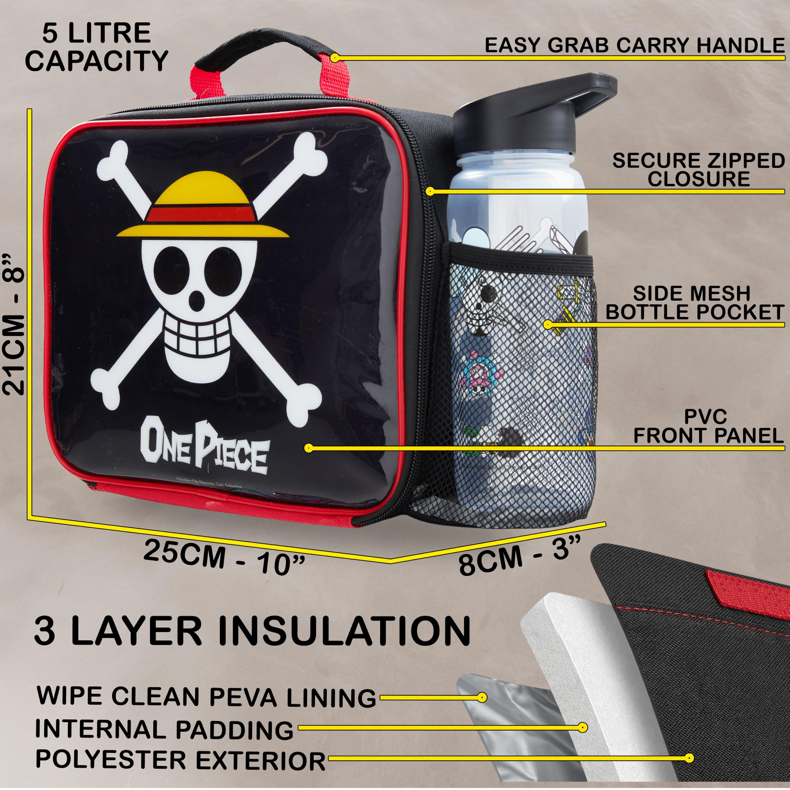 Get Trend One Piece Brotdose Kinder Set 3-Teilig, Isolierte Lunchtasche, 640ml Trinkflasche & Snackbox mit Fächern, BPA Frei, Leicht & Robust, Bento Box Set für Schule & Picknick (Multi One Piece)