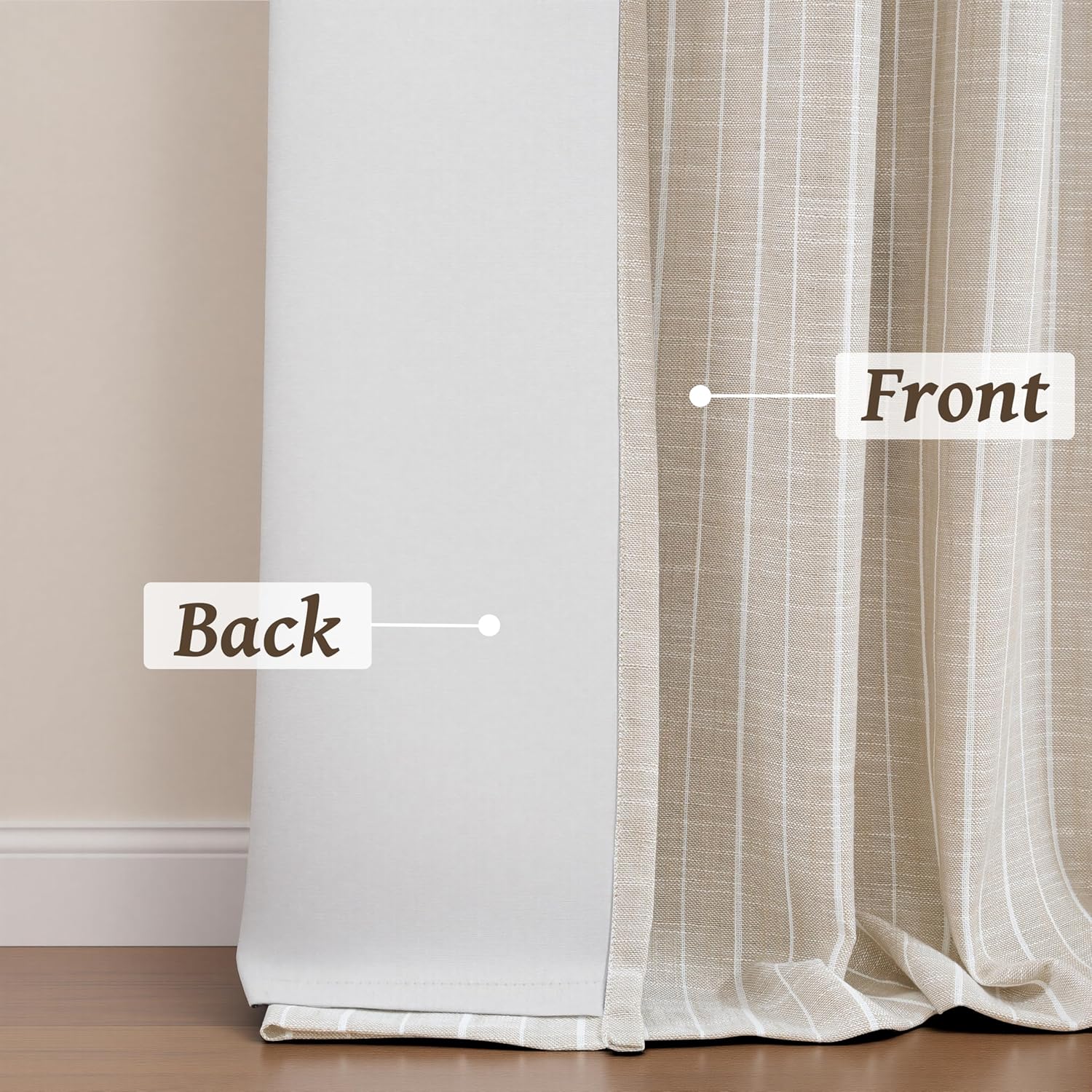 DriftAway 100% Blackout Linen Hygge Striped Curtains Double Layer Farmhouse Drapes 84 Inches Long for Living Room Bedroom Yarn Dyed Woven Thermal Insulated Rod Pocket Back Tab 2 Panels Beige/White