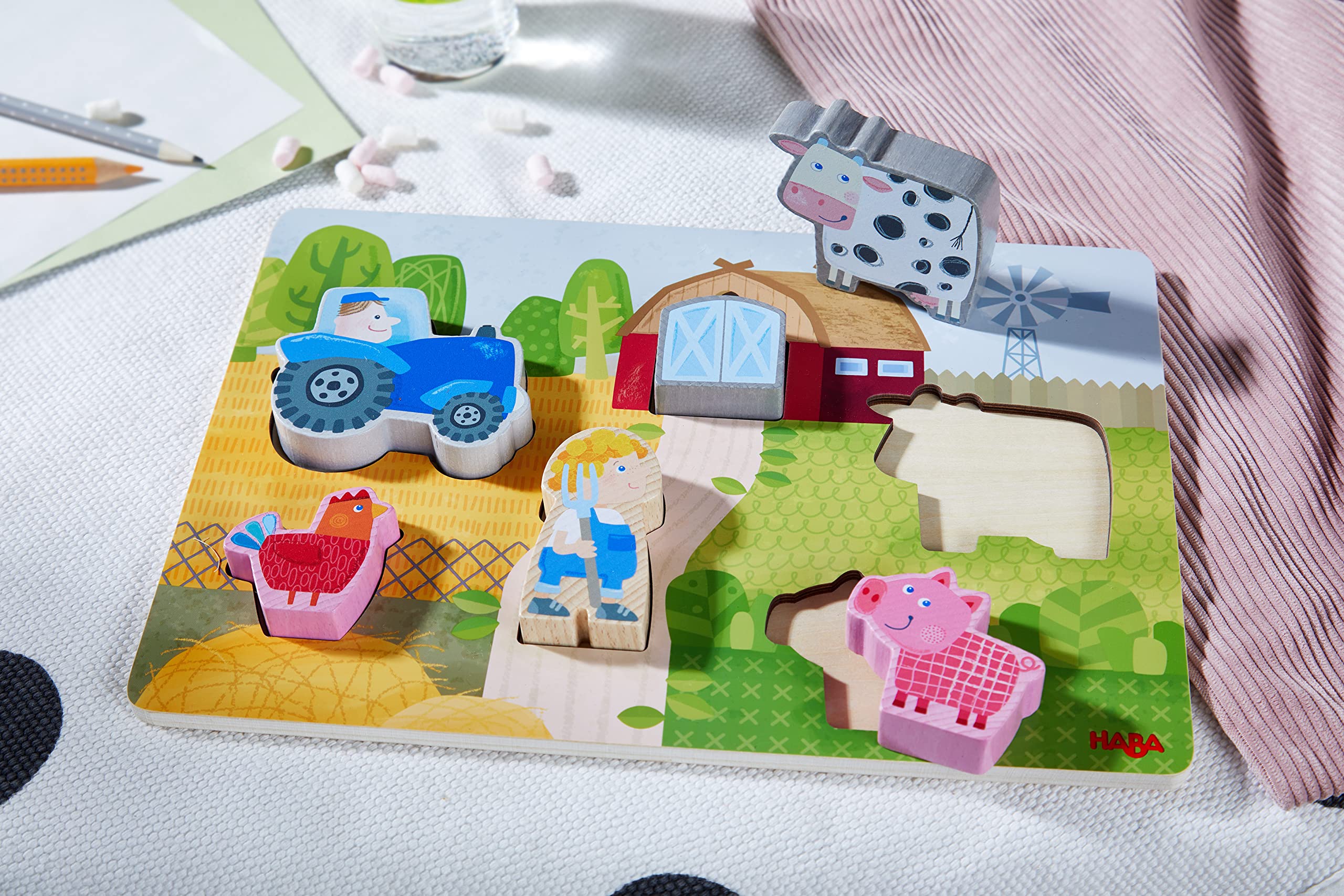 HABA Wooden Puzzle Small Farm-Wooden Game-12 Months and above-306289, 306289, Colorful