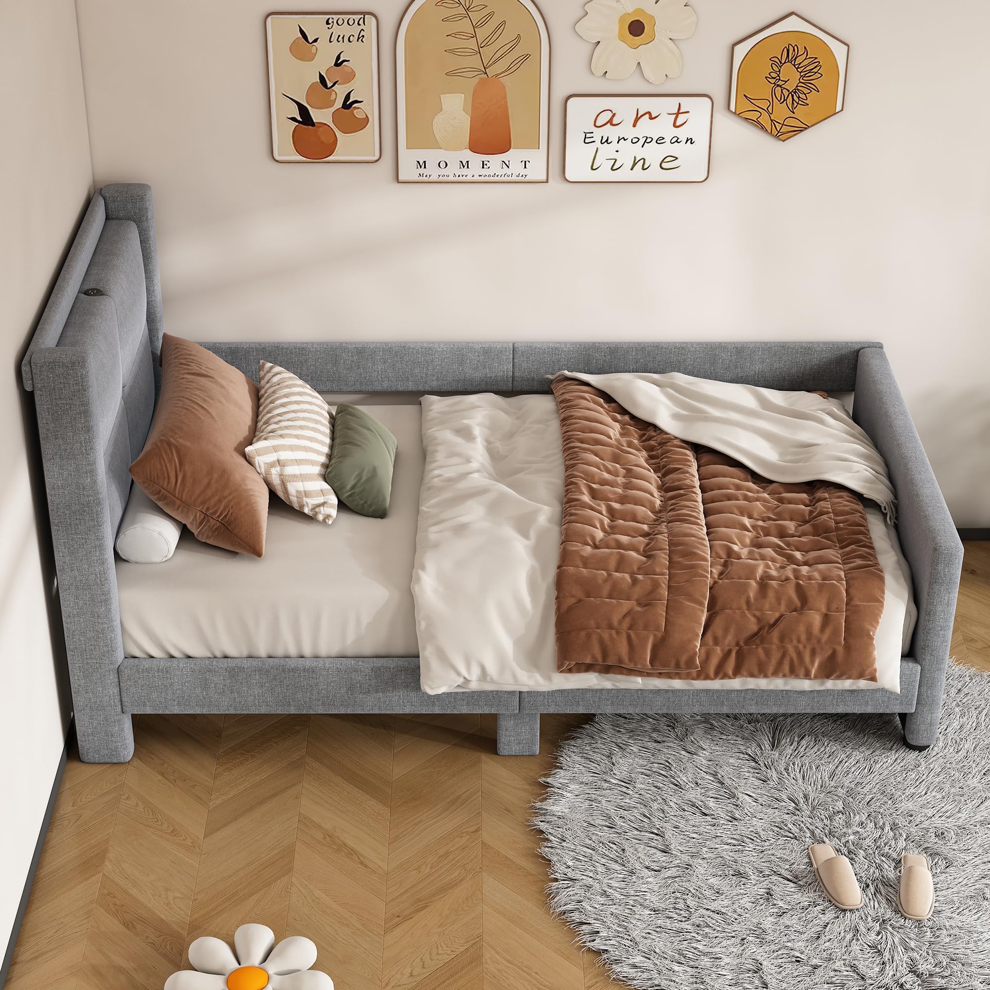 Ctastay Einzelbett 90x200 Cm Mit USB - Polsterbett In Grau