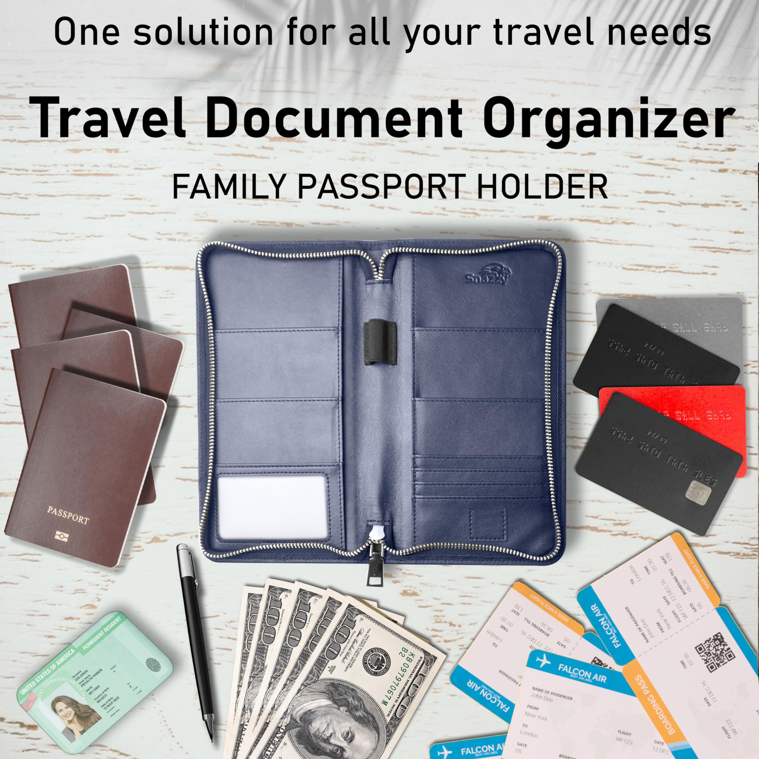 Reisepasshülle für 4 Familien, RFID-Blockierung, Dokumenten-Organizer, Essentials Flugzeug, Zubehör, Hülle für Damen und Herren, Blau, Familienpass-Etui