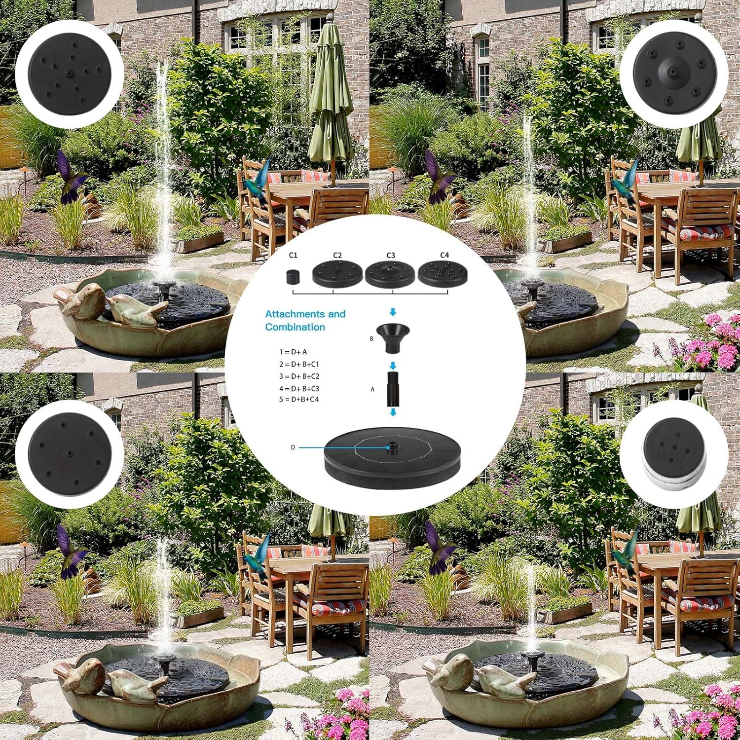 Solar Fountain Ceramic Bird Bath for Outdoors Hummingbird Solar Fountain with Ground Ceramic Bird Baths Bowl for Outside, Large Table Top Garden Decor for Patio Yard Home