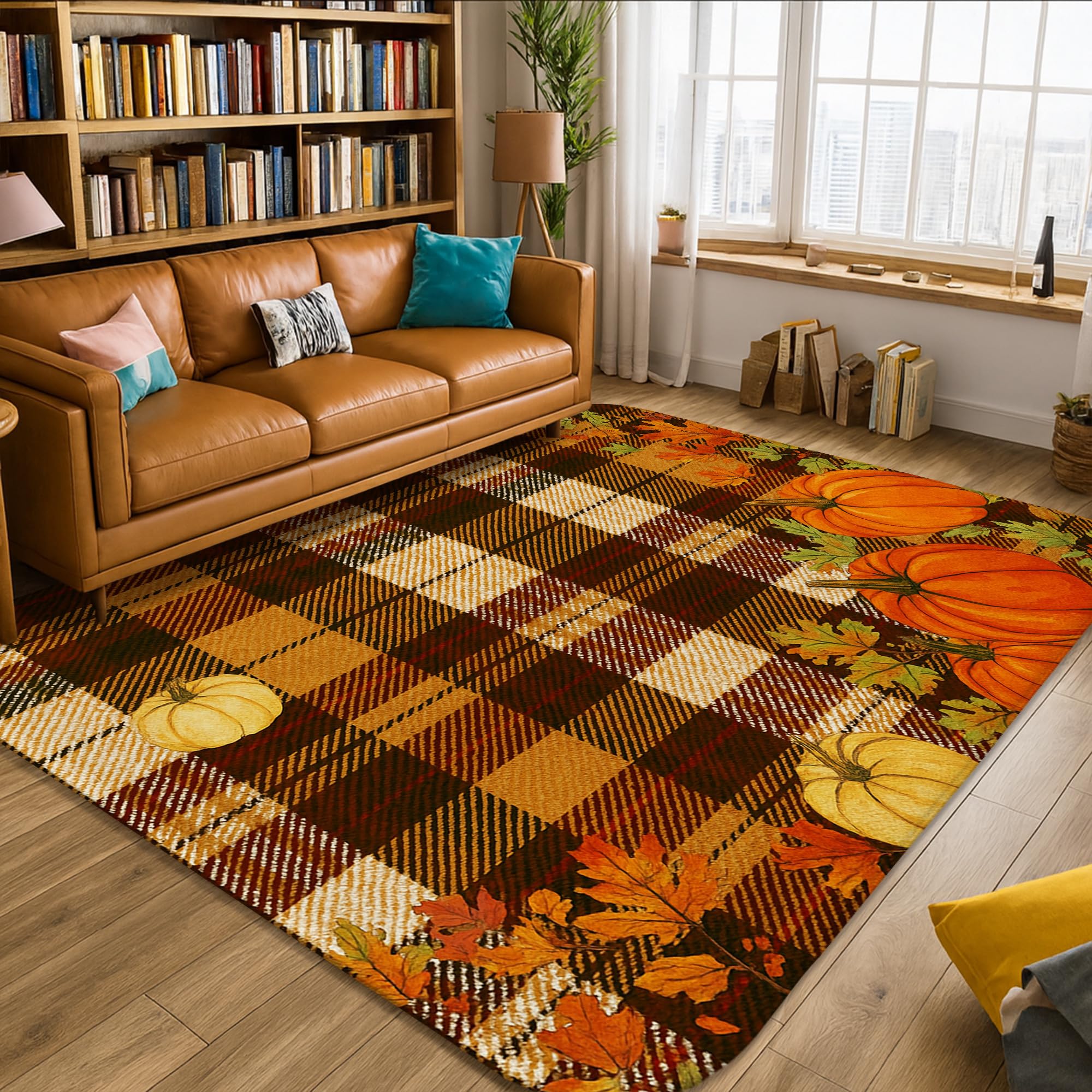 Tapis citrouille rustique 1,5x2,1m en mousse à poils courts pour salon