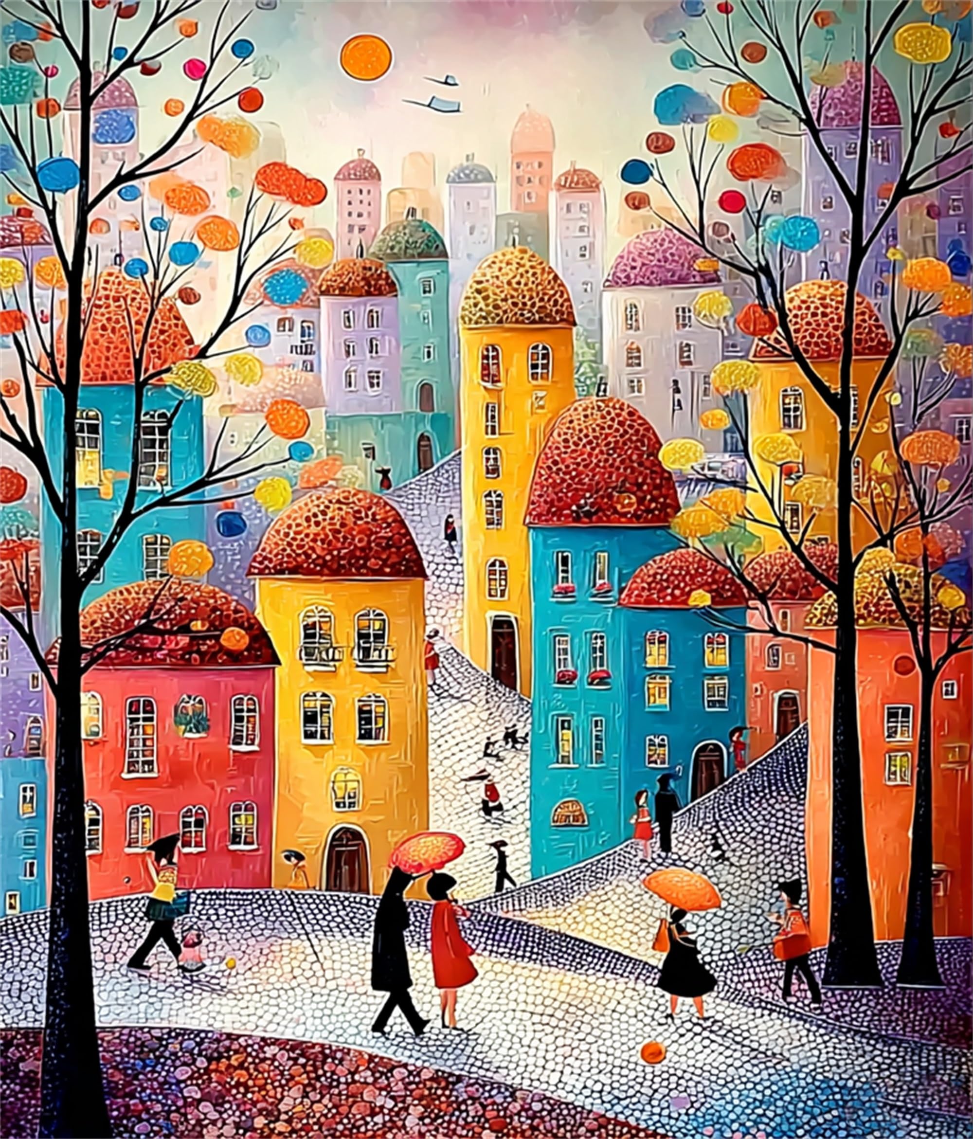 Jiqinsiye Street Paint by Numbers for Adults,Houses DIY Painting Kits for Adult,Color by Numbers,Paint by Number Canvas Crafts Watercolor for Beginner Home Decor