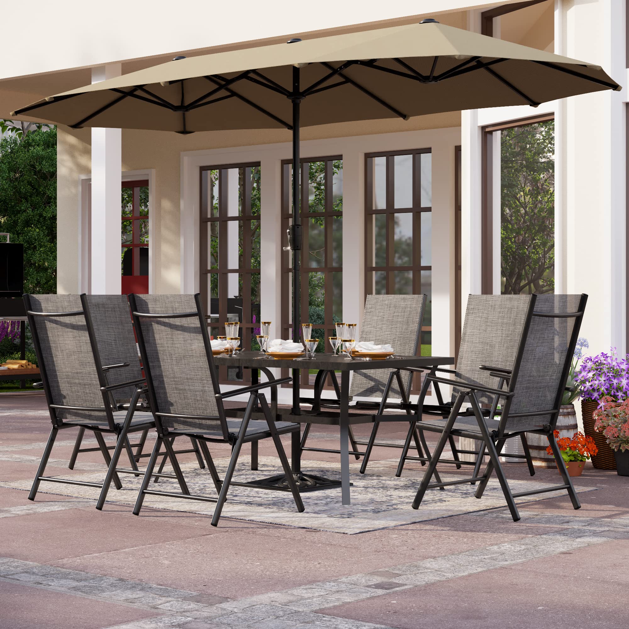 6 person patio set with umbrella PHI VILLA Outdoor Dining for 6, Folding Chairs Size:3000 w/ Power Handle modern craftsmanship Assoluto Travel Backpack - MFPN=10005076