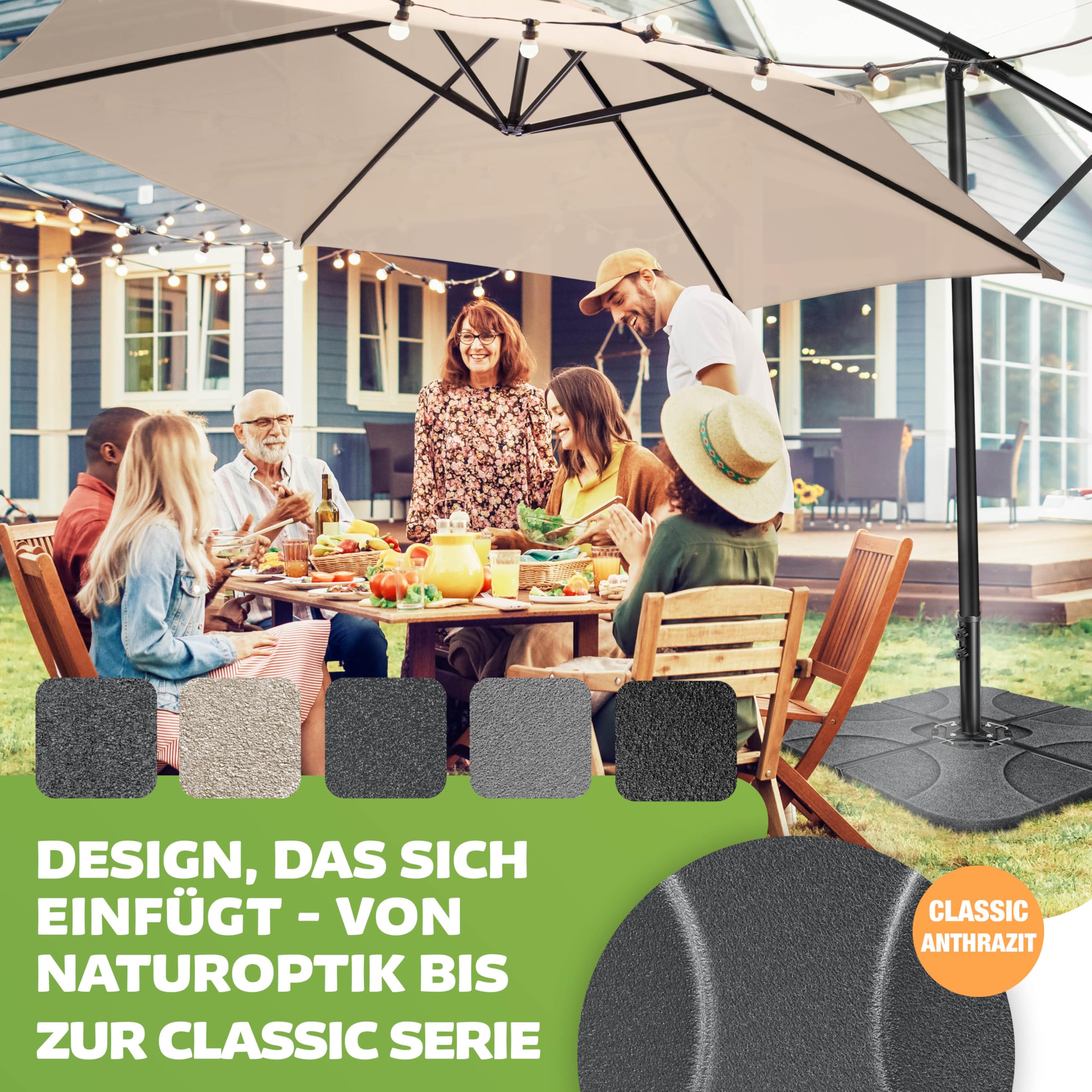 KESSER® Sonnenschirmständer 4-teilig Schirmgewicht Schirmständer für Ampelschirm Bodenkreuz 60 Liter / 80 kg befüllbar mit Wasser oder Sand Inkl. Metallverbinder Ampelschirmständer Kunststoff,