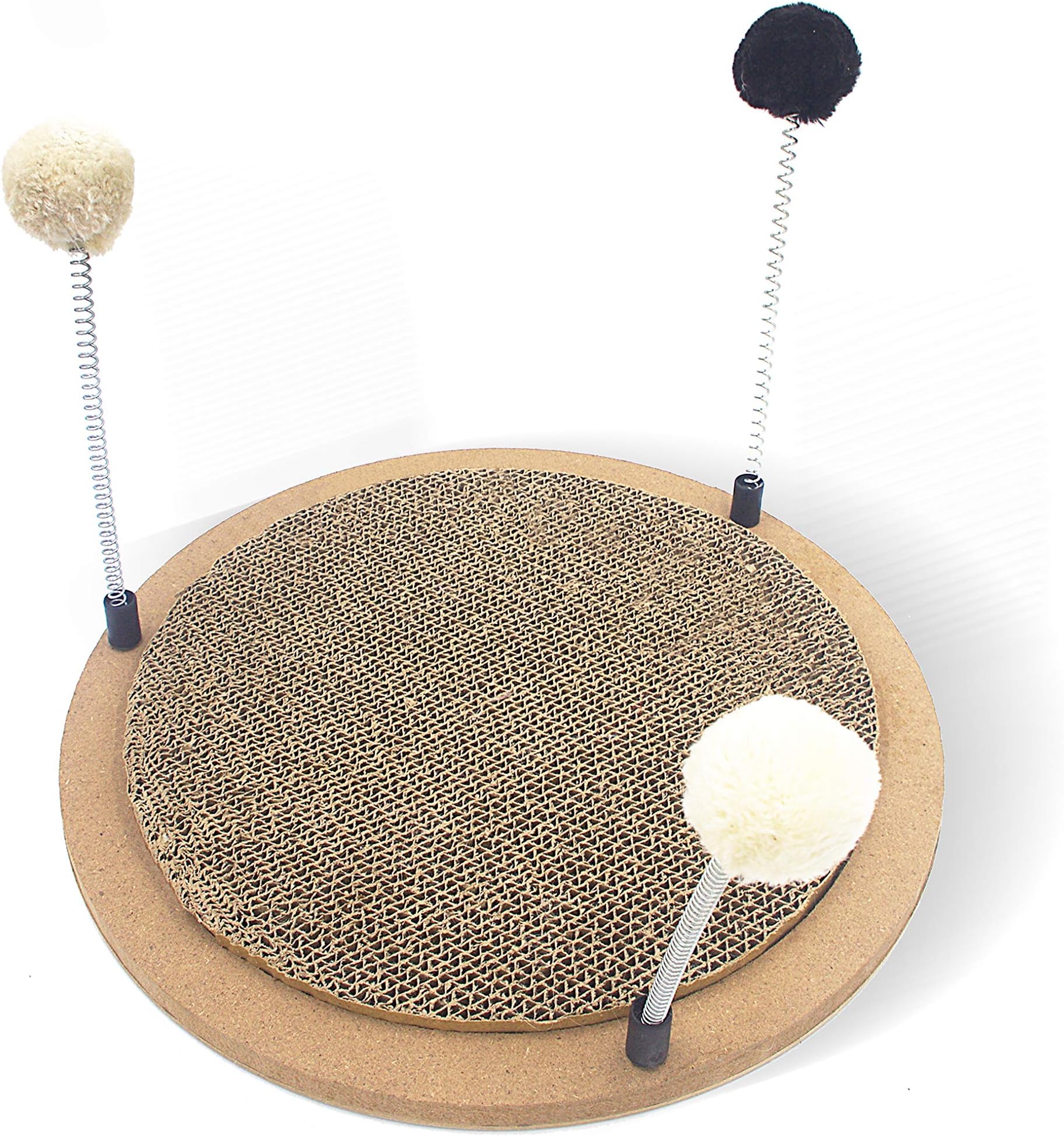 Cat Scratcher/Cat Scratching Pad Cardboard with 3 Spring Cat Toys, Circle Cardboard Replaceable