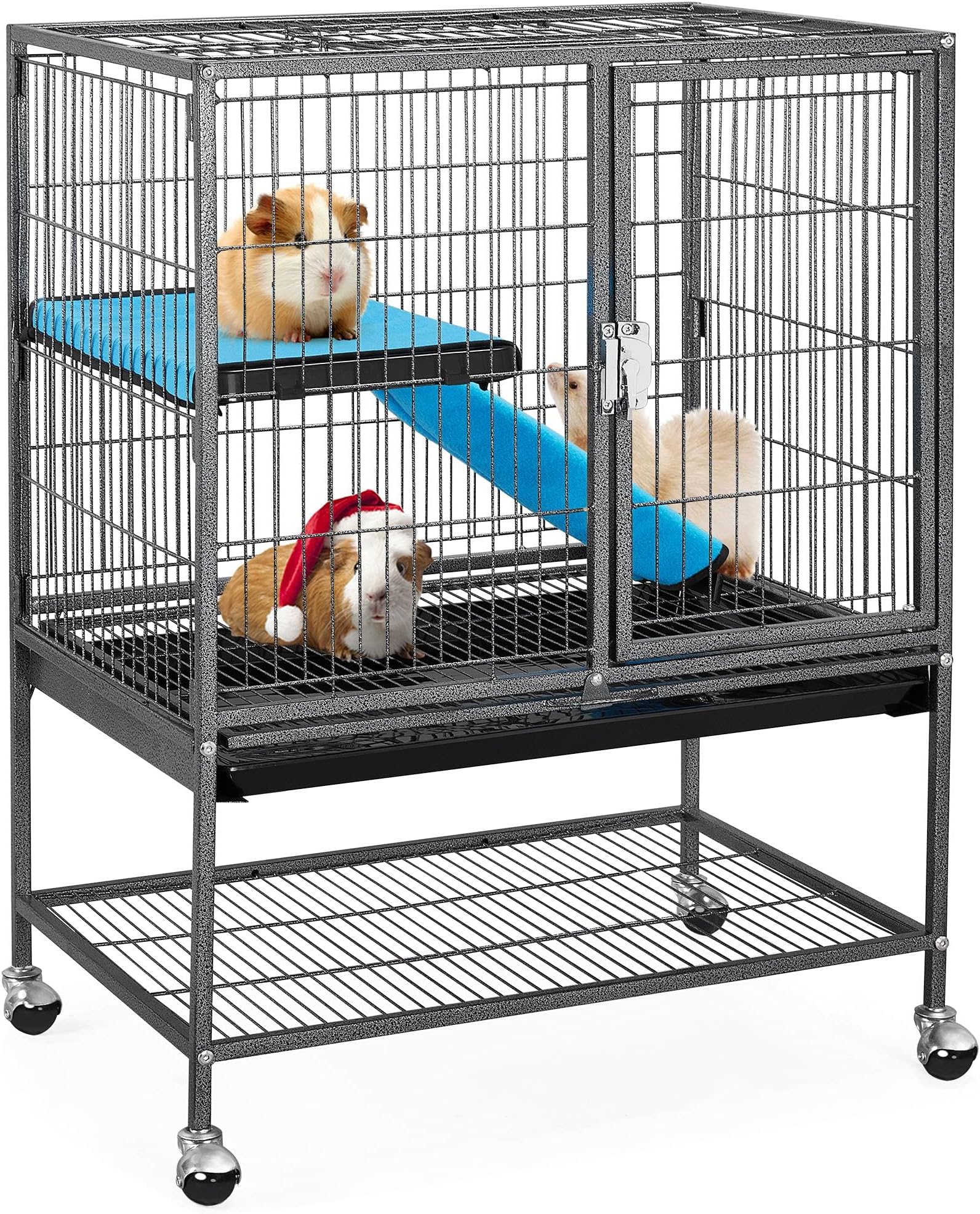 Yaheetech Small Animal Cage 85cm Metal Habitat for Pet Rats, Ferrets, Chinchillas with Rolling Stand, Removable Ramp & Lockable Doors