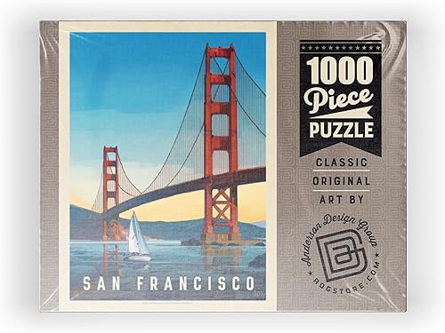 Miniatura 8 de MyPuzzle San Francisco Under The Golden Gate, póster vintage, rompecabezas prémium de 1000 piezas para adultos