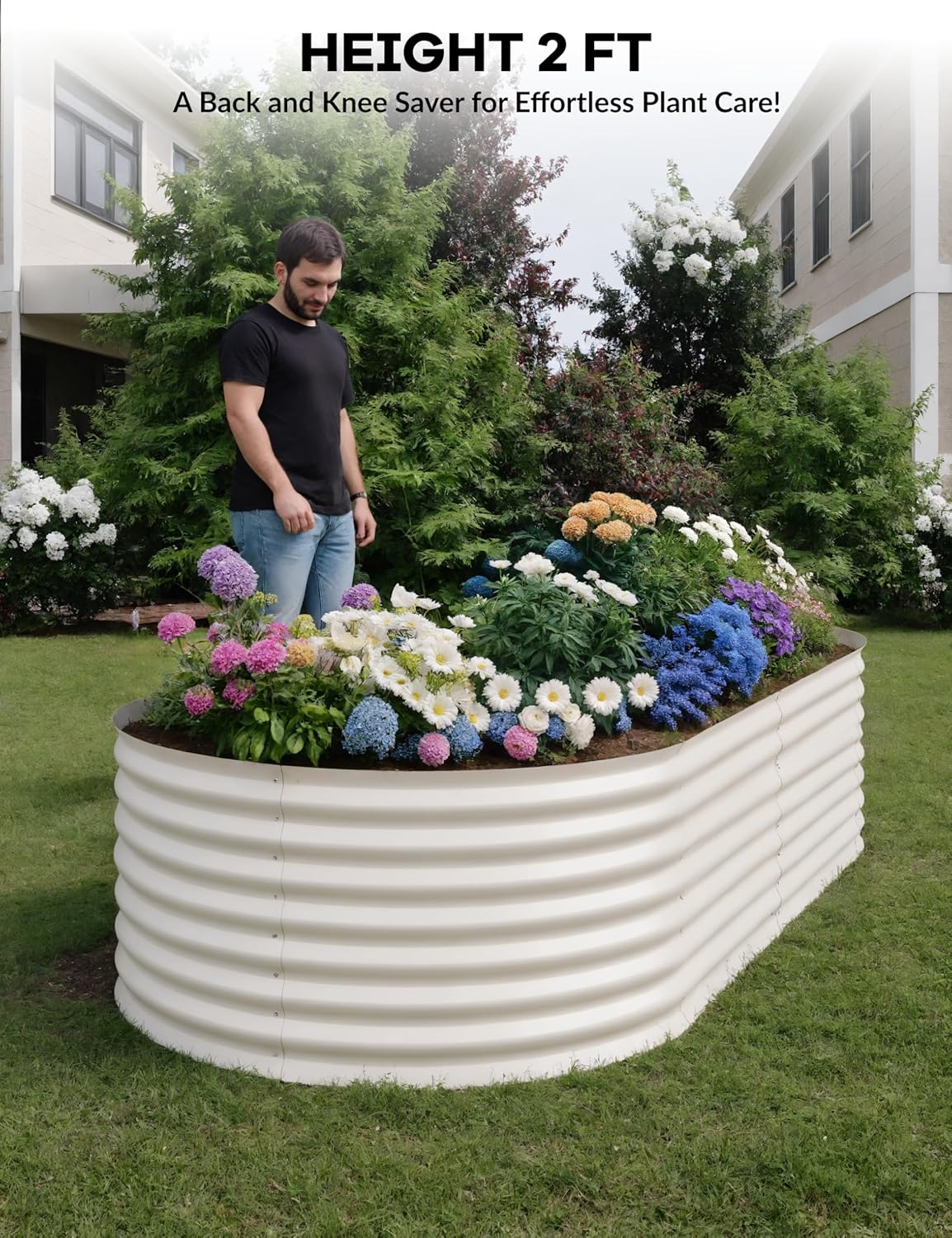 GarveeLife 8x4x2 ft Galvanized Raised Garden Bed - 24“ Tall Metal Planter Box for Vegetables, Flowers, Herbs, Rust-Resistant Outdoor Garden Box, Easy Assembly Raised Beds for Gardening, Beige