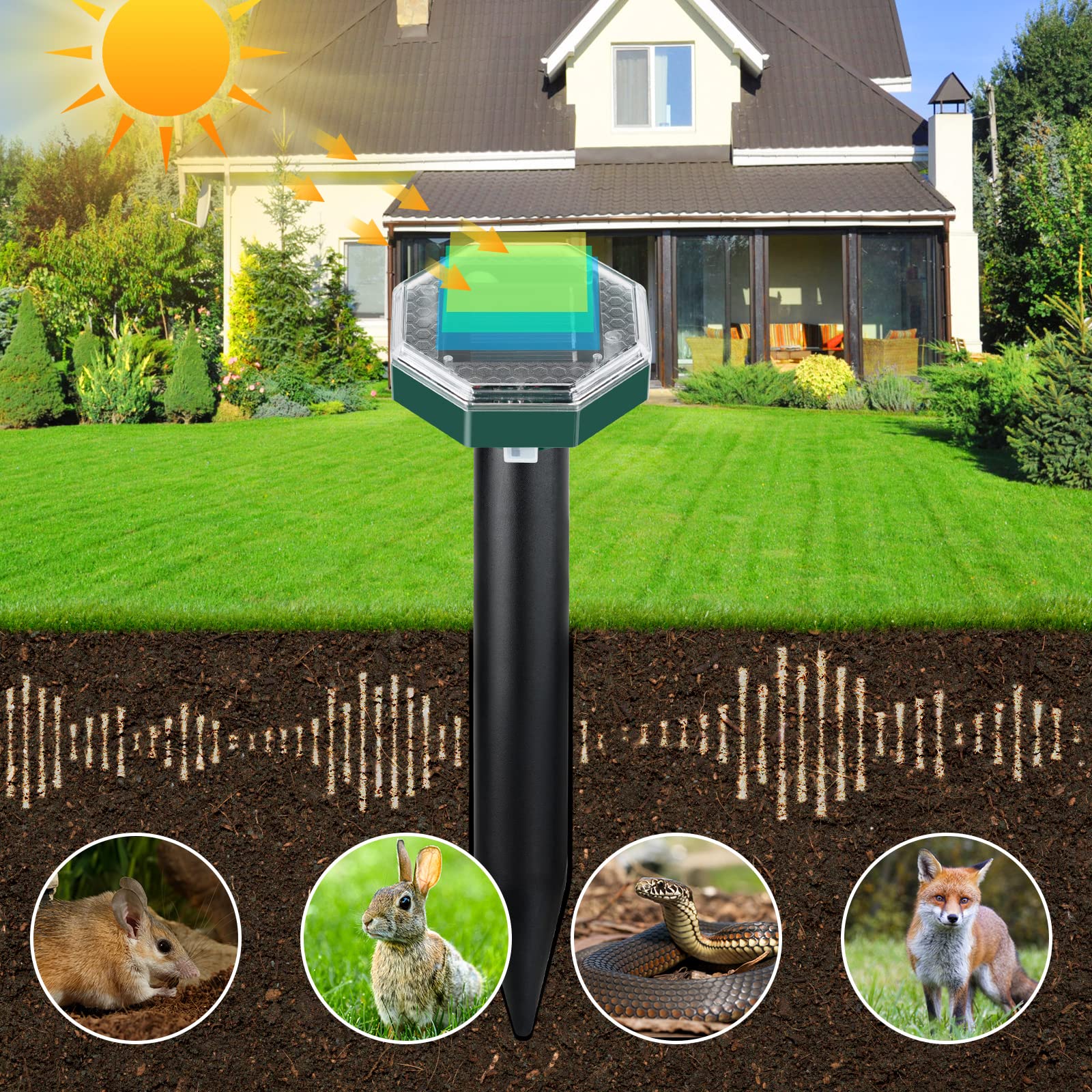 Flintronic Repellente Solare per Talpe, 4 Pezzi Repellente Gatti Ultrasuoni Solare, Repellente Ultrasuoni per Topi, Impermeabile Solare Repellente Gatti Scaccia Talpe, Repellente per Serpent