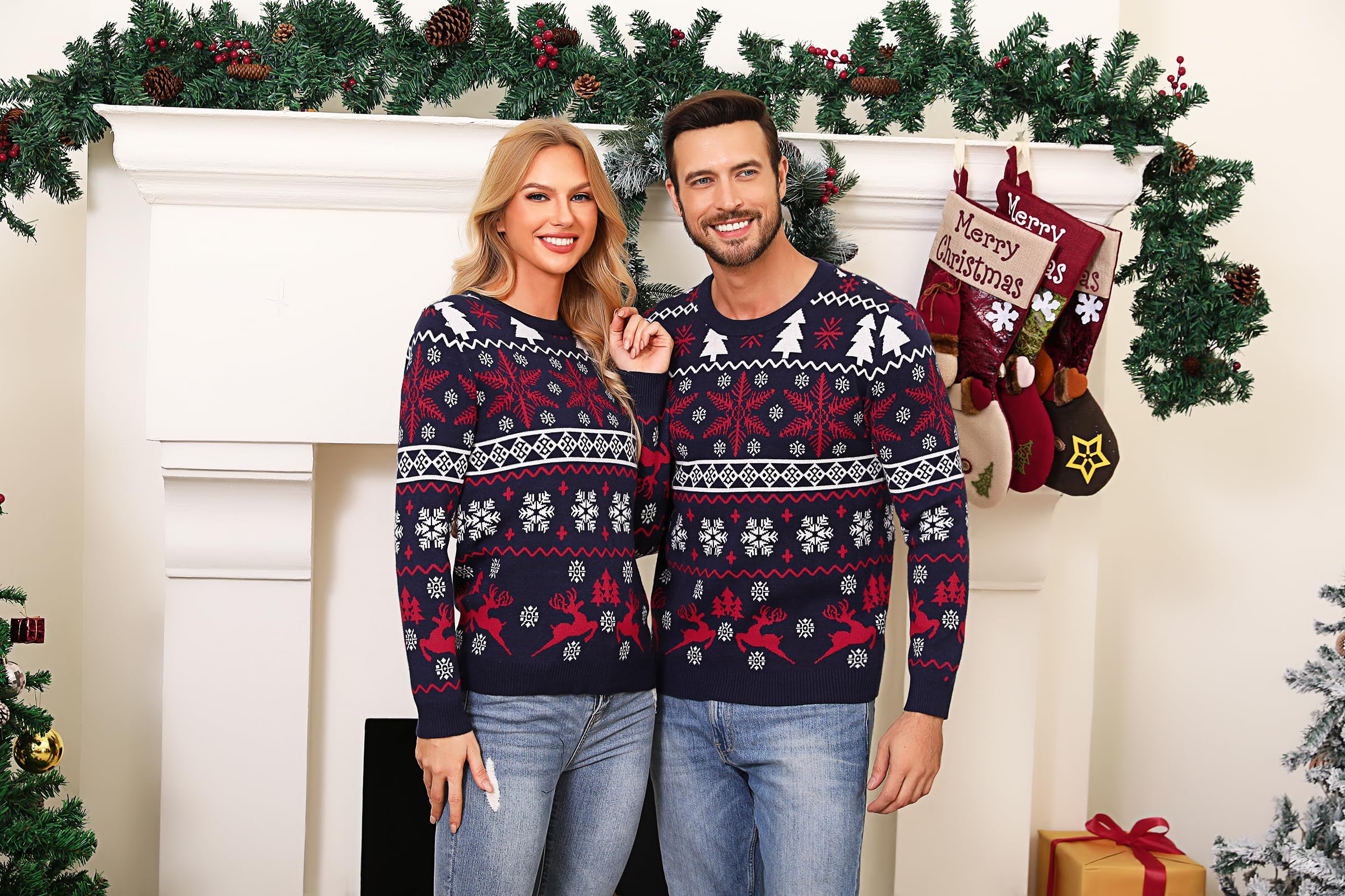 Jersey Navideño para Hombre Mujer Pareja Familia Rojo Cuello Redondo Clásico S-XXL