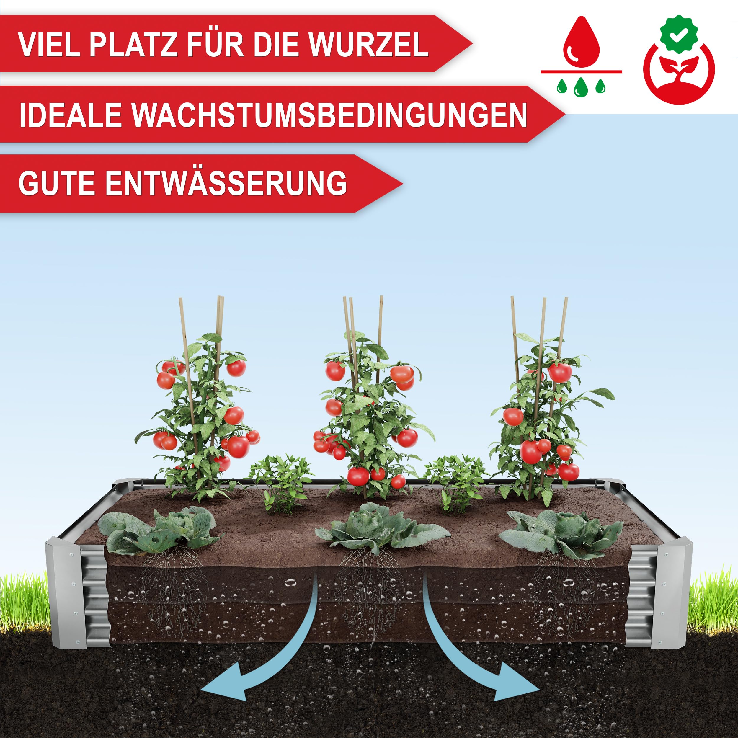 Onbest Metall Hochbeet XXL 180x90x30 cm – Gemüsebeet aus Stahl | Hochbeete-Kit für Kräuter, Gemüse und Pflanzen – pflegeleichtes Beet für Garten, Terrasse und Balkon, Farbe Silber