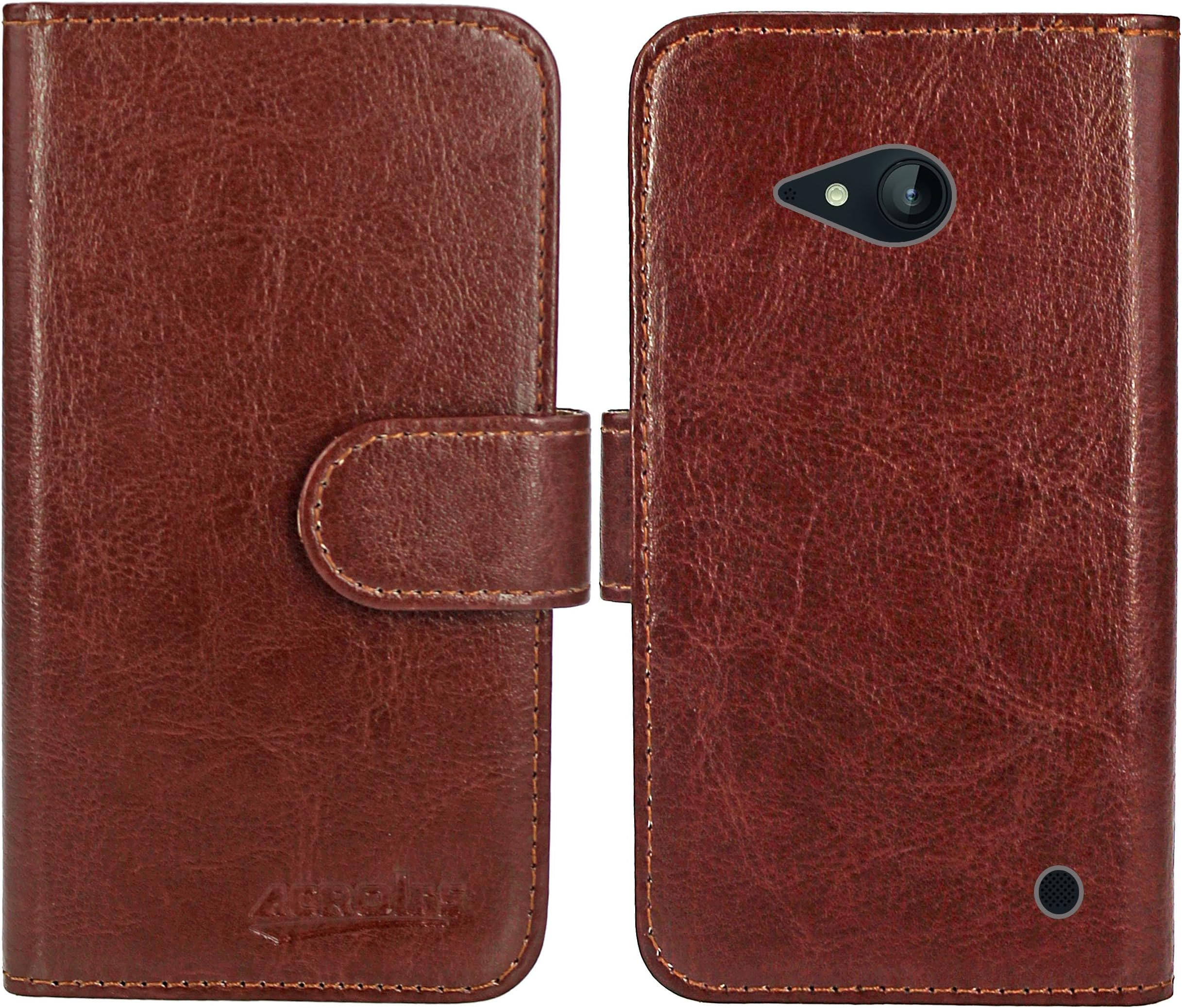 FoneExpert® Nokia Lumia 730 735 Case, Premium Leather Flip Wallet Bag Case Cover For Nokia Lumia 730 735 (Wallet Brown)