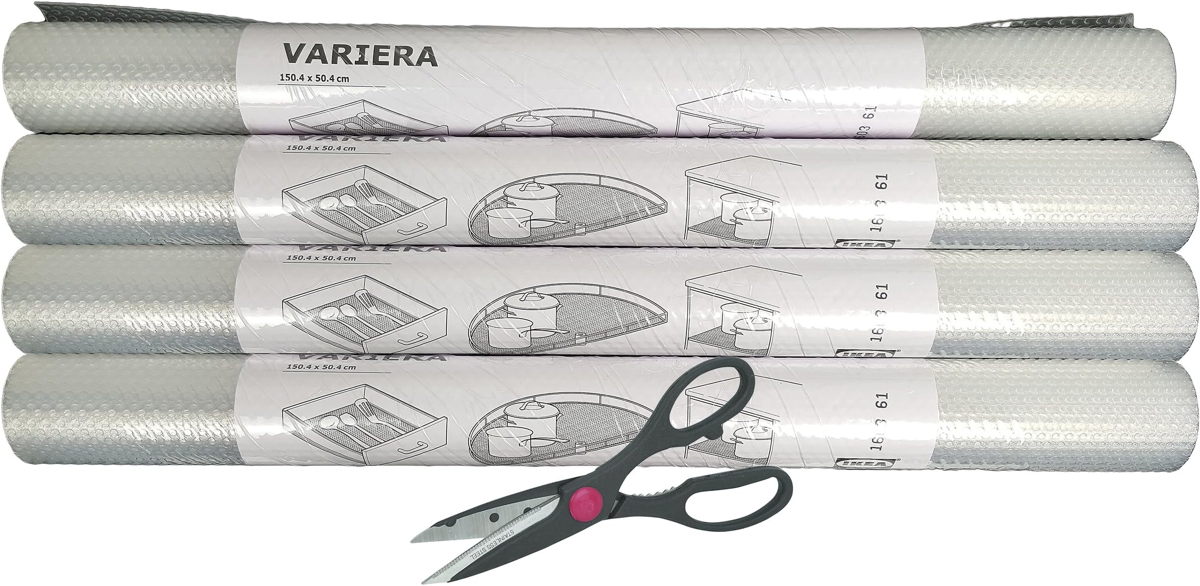 IKEA Variera Shelf Liner Drawer Mat and Multipurpose Scissors, Clear - [4 PACK ROLL + SCISSORS]