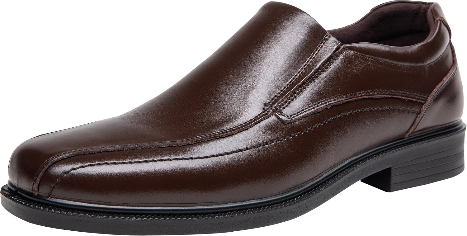 JOUSEN Men's Loafers Leather Formal Classic Dress Shoes Square Toe Slip On Shoes (8