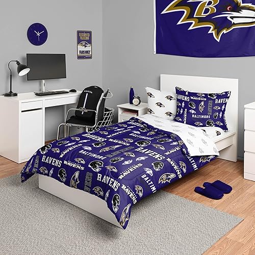 FOCO Unisex-Adult NFL Team Logo Bed in a Bag Comforter, Sheets, Pillow Cases Bedding 5-Piece Set