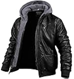Men's Faux Leather Jacket Motorcycle Jacket Waterproof Windproof PU Moto Vintage Bomber Hoodie with Removable Hood