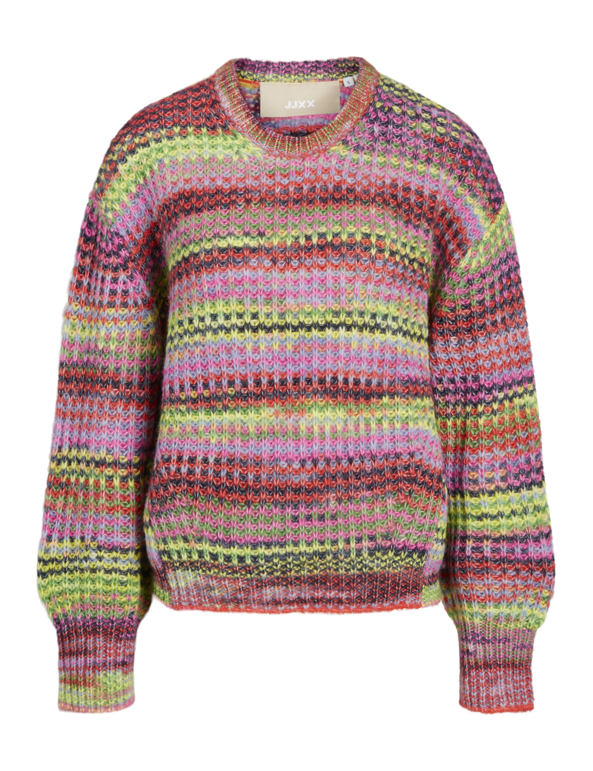 JJXX Women's Jxsimone Space Dye Crew Neck Knit Sn Pullover, Fiery Red/Stripes:/Multi Space Dye, XL
