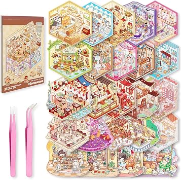 24 Sets DIY 3D Sticker Scene, Sticker Therapy Collection Book