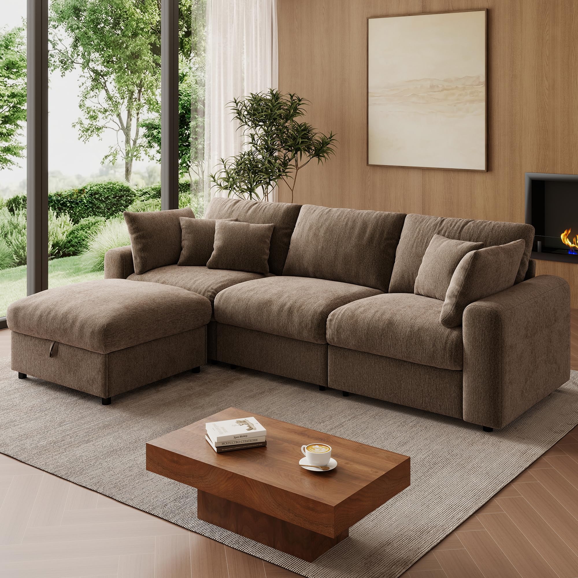 WorthFurni 110 Cloud Sectional Couches for Living Room Modular Sectional Sofa with Deep Seat Convertible L-Shape Couch with