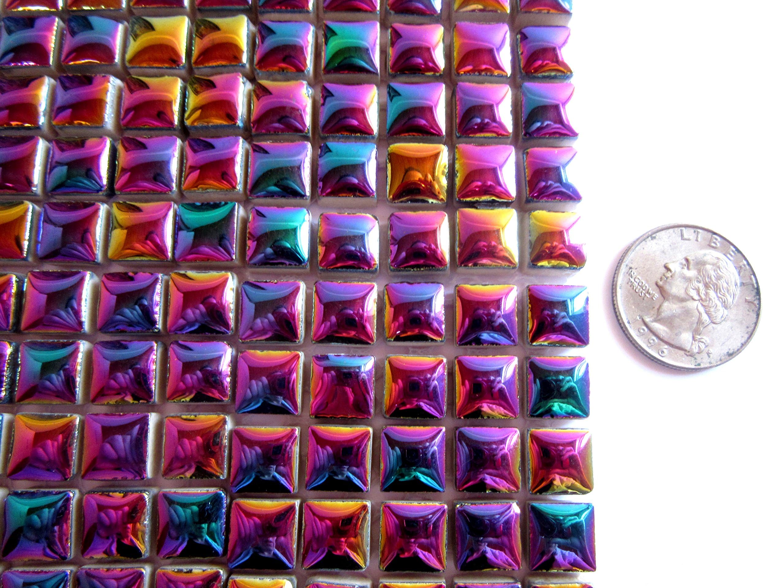 100 Colorful Iridescent Mosaic Tiles, Small Square Ceramic Tiles, Mosaic Pieces 10 mm Craft Supplies